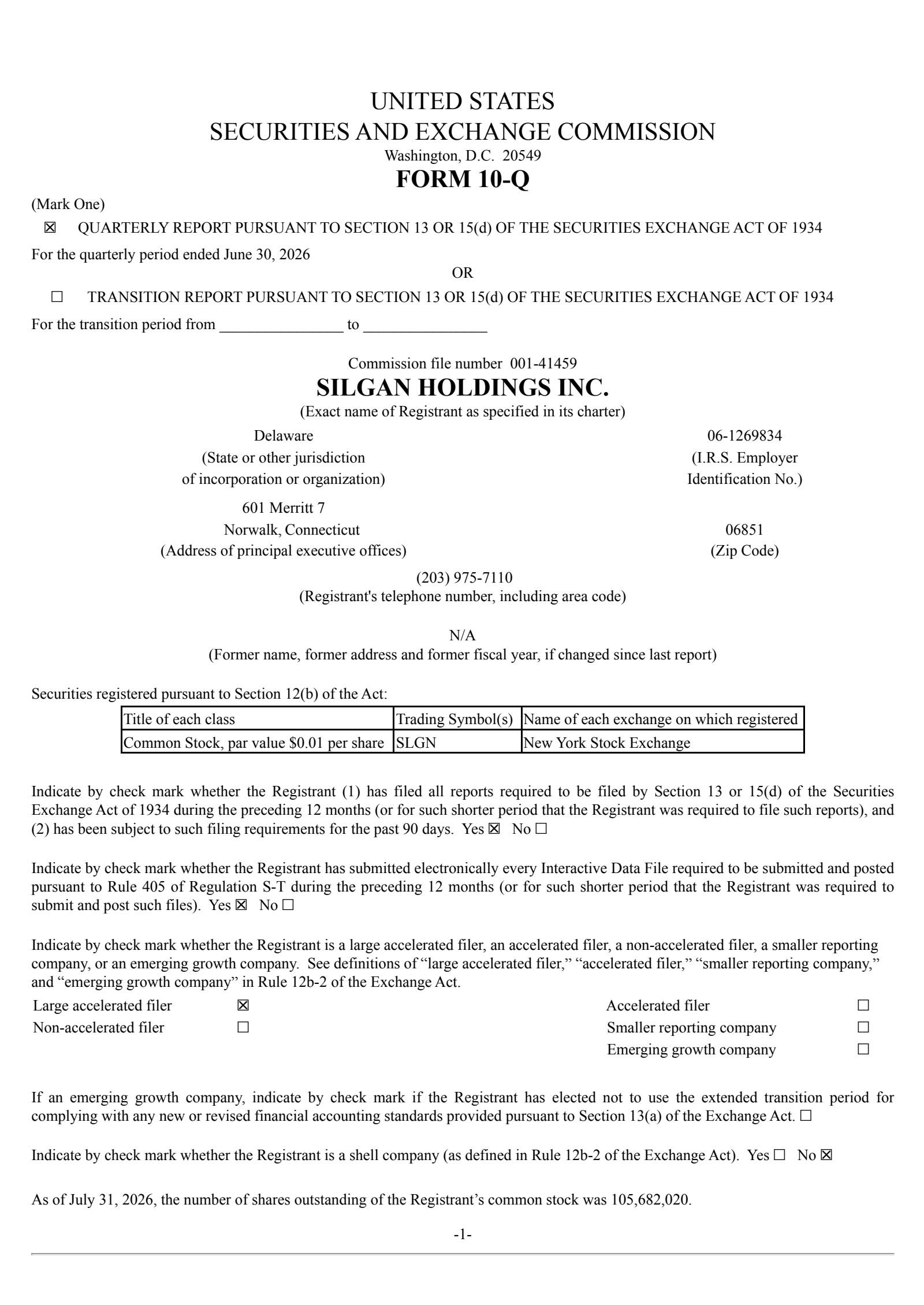 Silgan's Q2 2026 Quarterly report