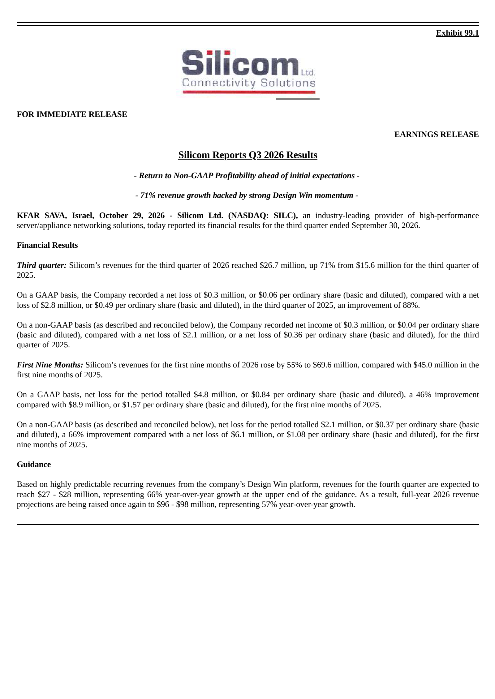 Silicom (SILC) Q3 2026 Earnings Results & Call Transcript