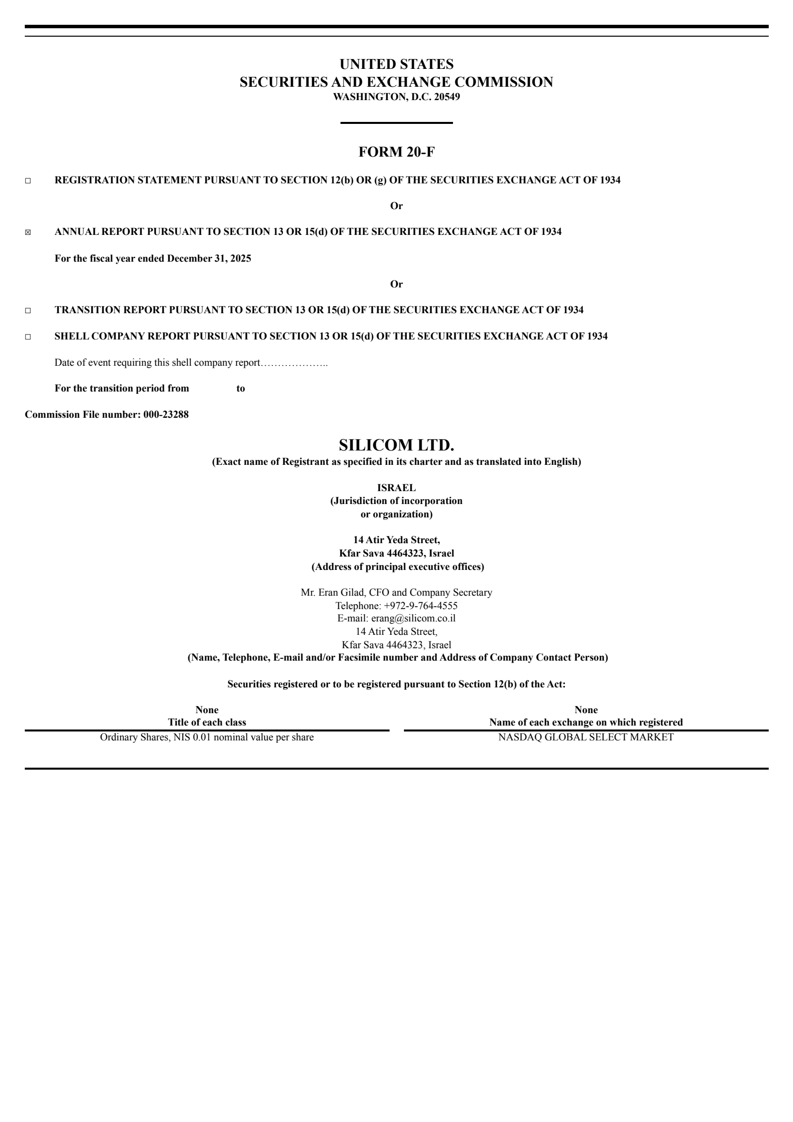 Silicom's Q4 2025 Annual report