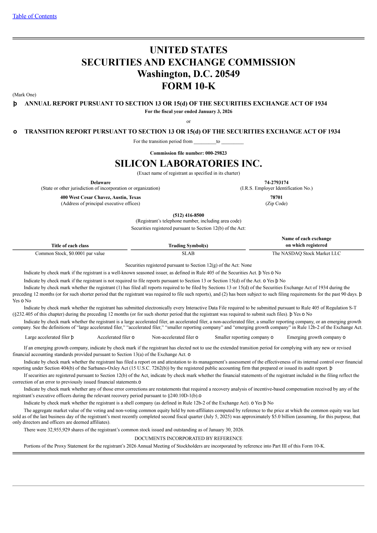 Silicon Laboratories' Q4 2025 Annual report