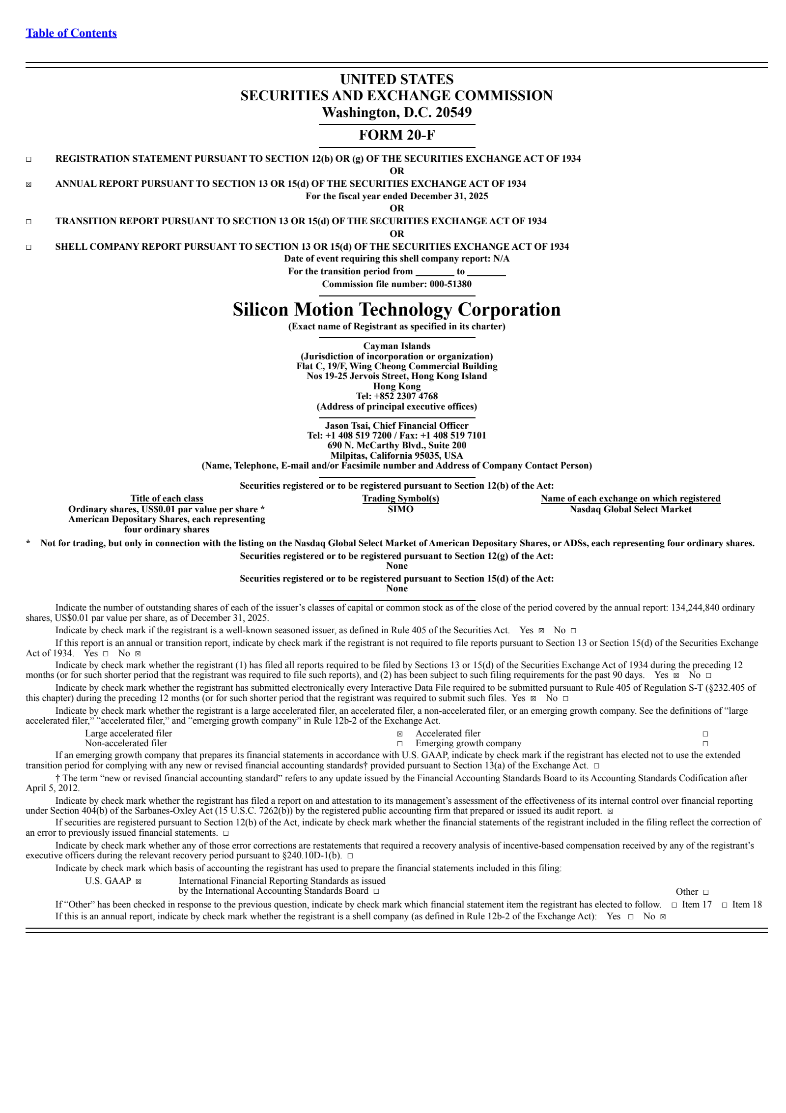 Silicon Motion Technology's Q4 2025 Annual report