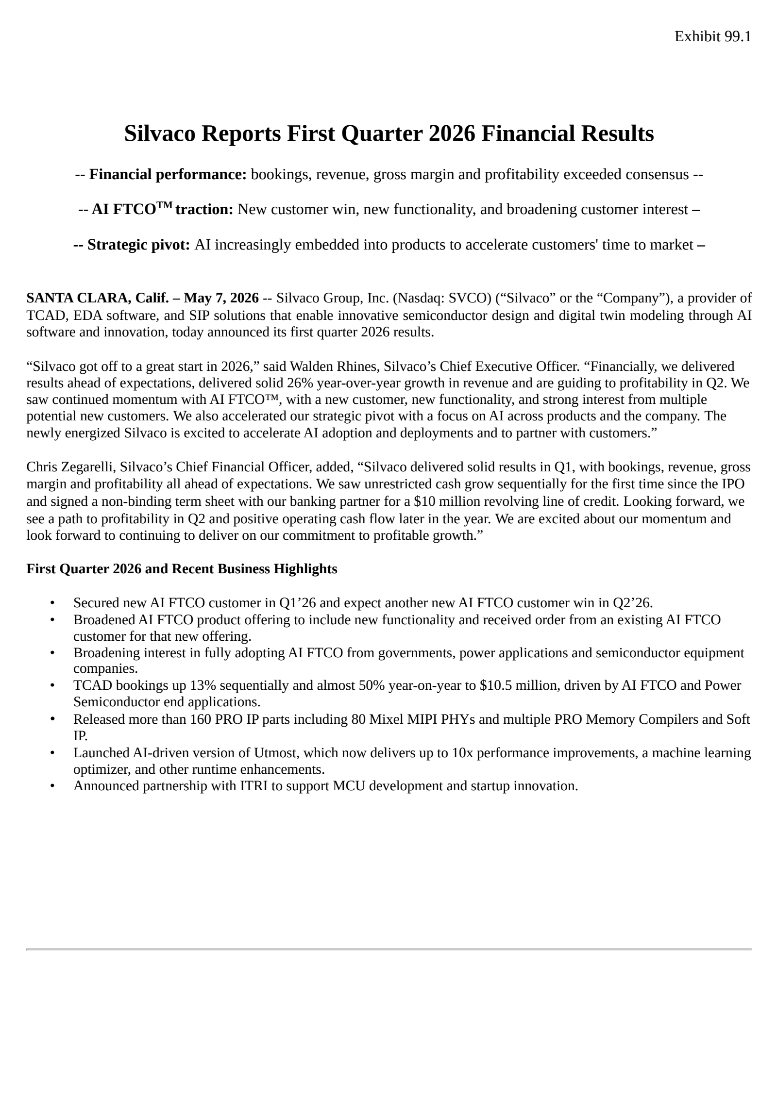 Silvaco Group's Q1 2026 Press Release