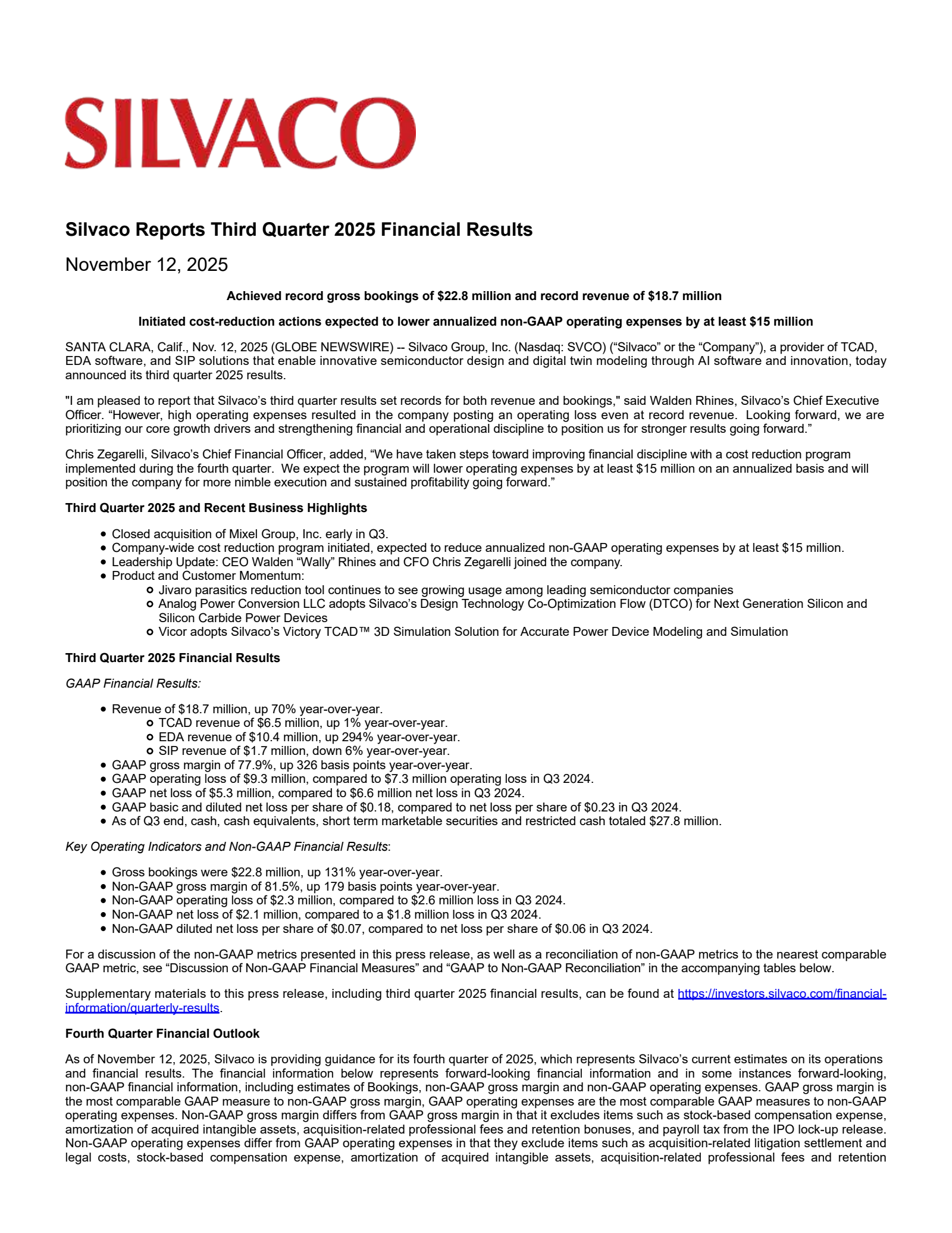 Silvaco Group's Q3 2025 Earnings Release