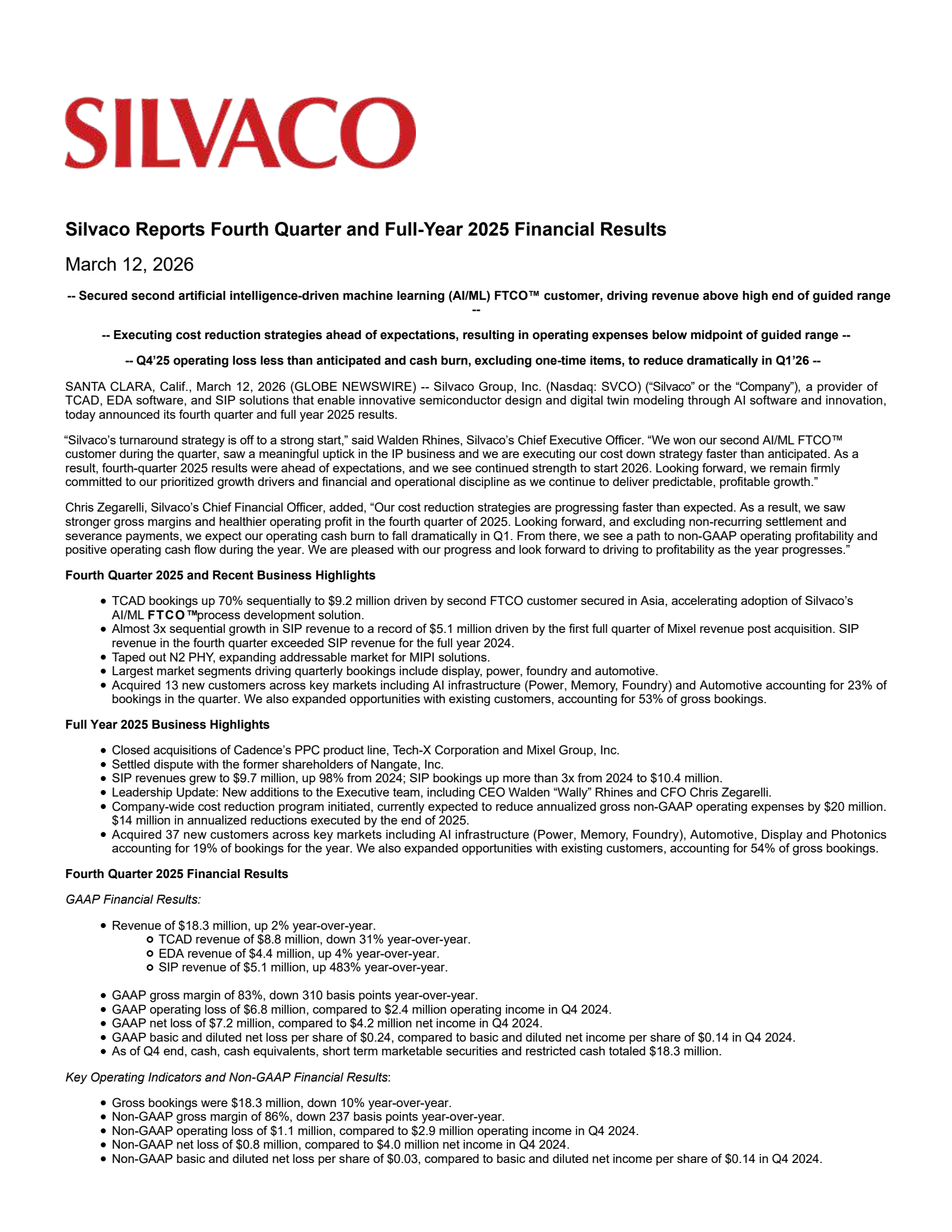 Silvaco Group's Q4 2025 Press Release