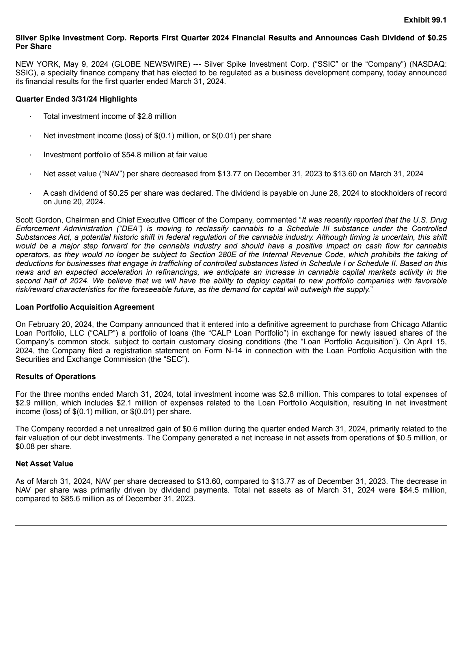 Chicago Atlantic BDC's Q1 2024 Press Release