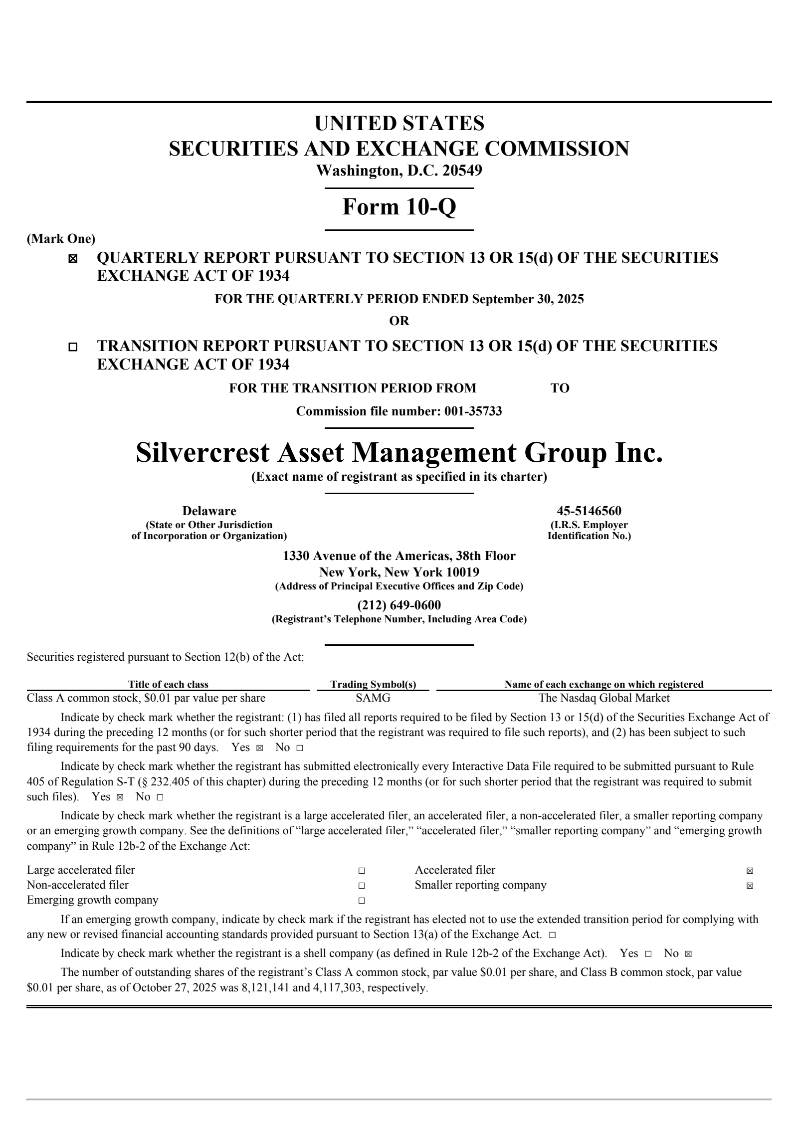 Silvercrest Asset Management Group's Q3 2025 Quarterly Report