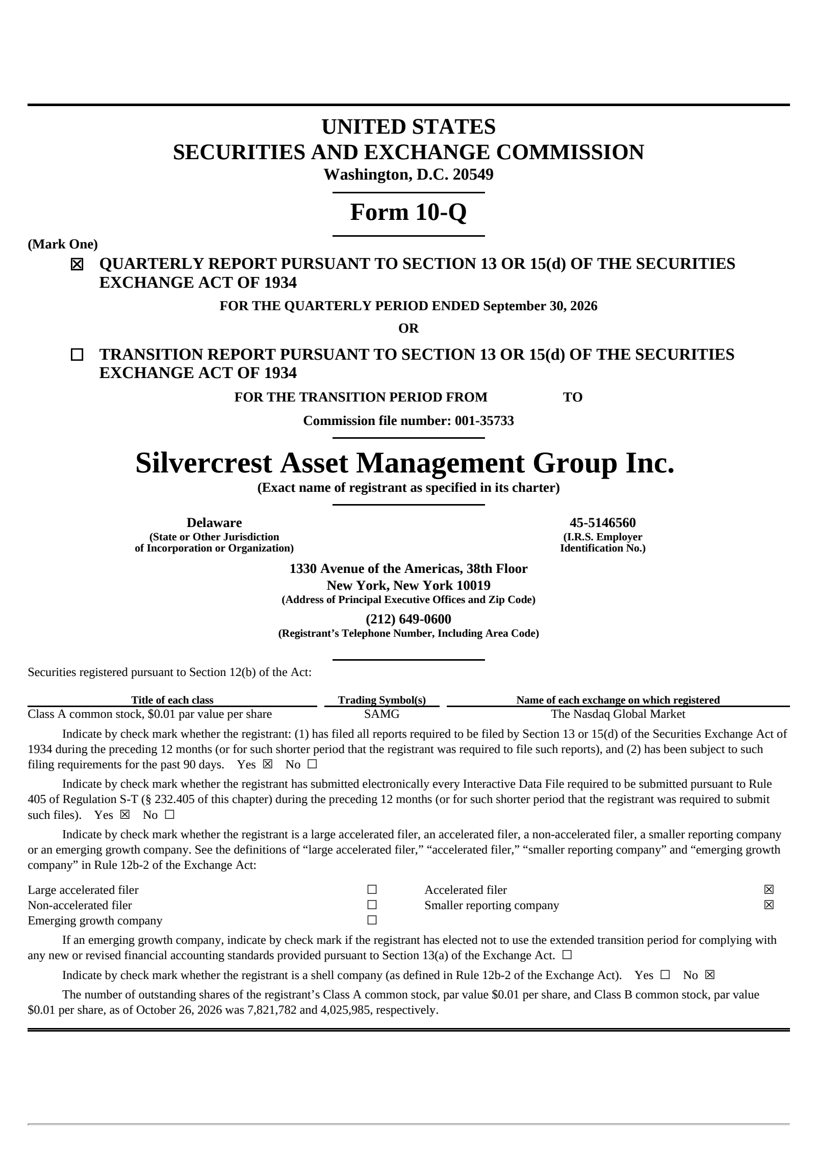 Silvercrest Asset Management Group's Q3 2026 Quarterly report