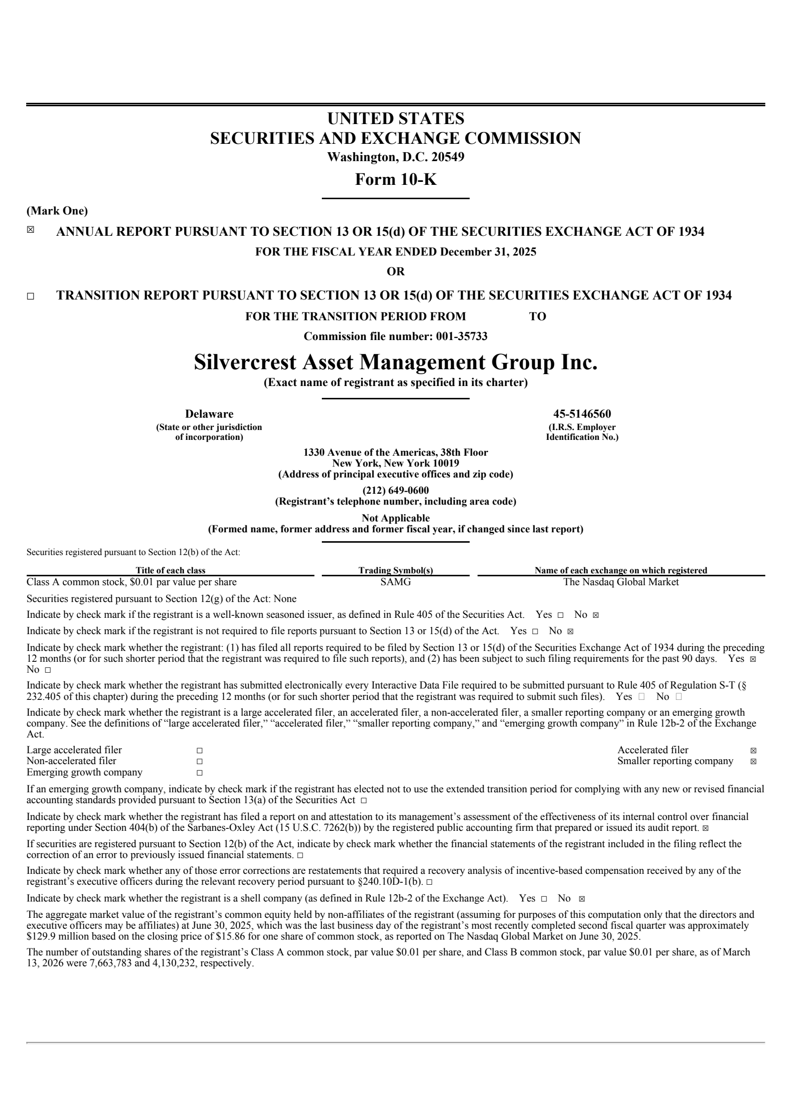 Silvercrest Asset Management Group's Q4 2025 Annual report
