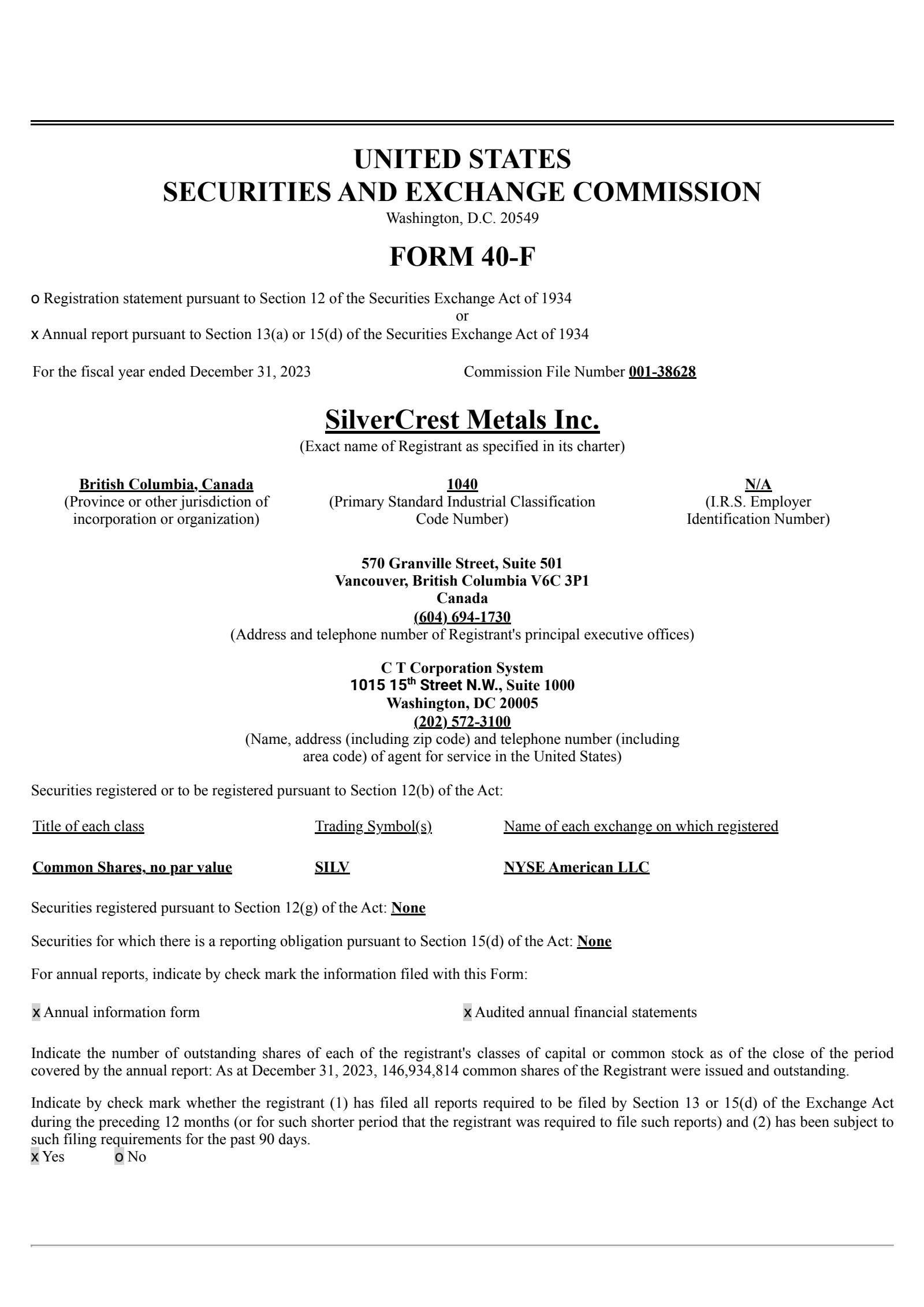 SilverCrest Metals' Q4 2023 Annual report