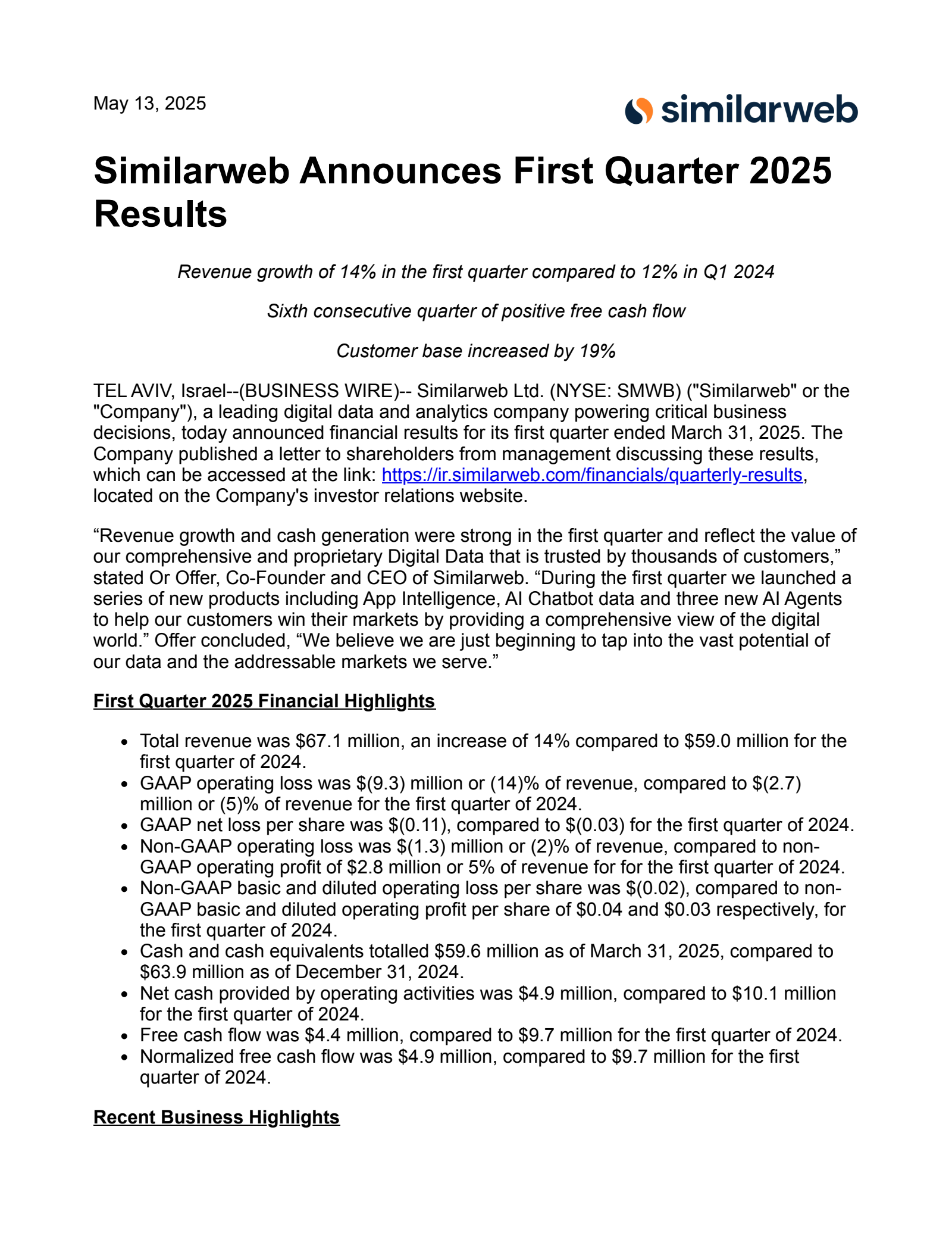 Similarweb's Q1 2025 Earnings Release