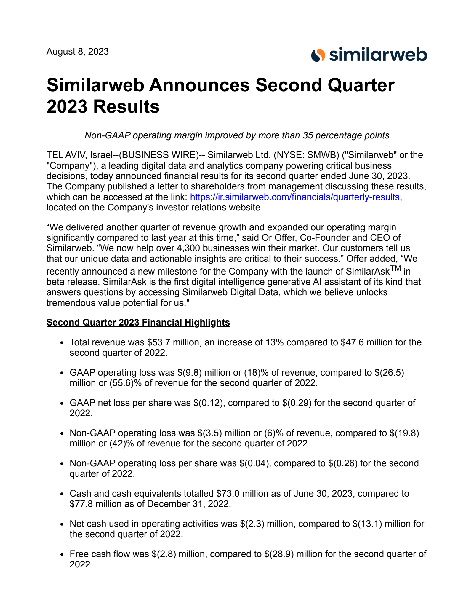 SMWB Q2 2023 Earnings Report on 8/8/2023
