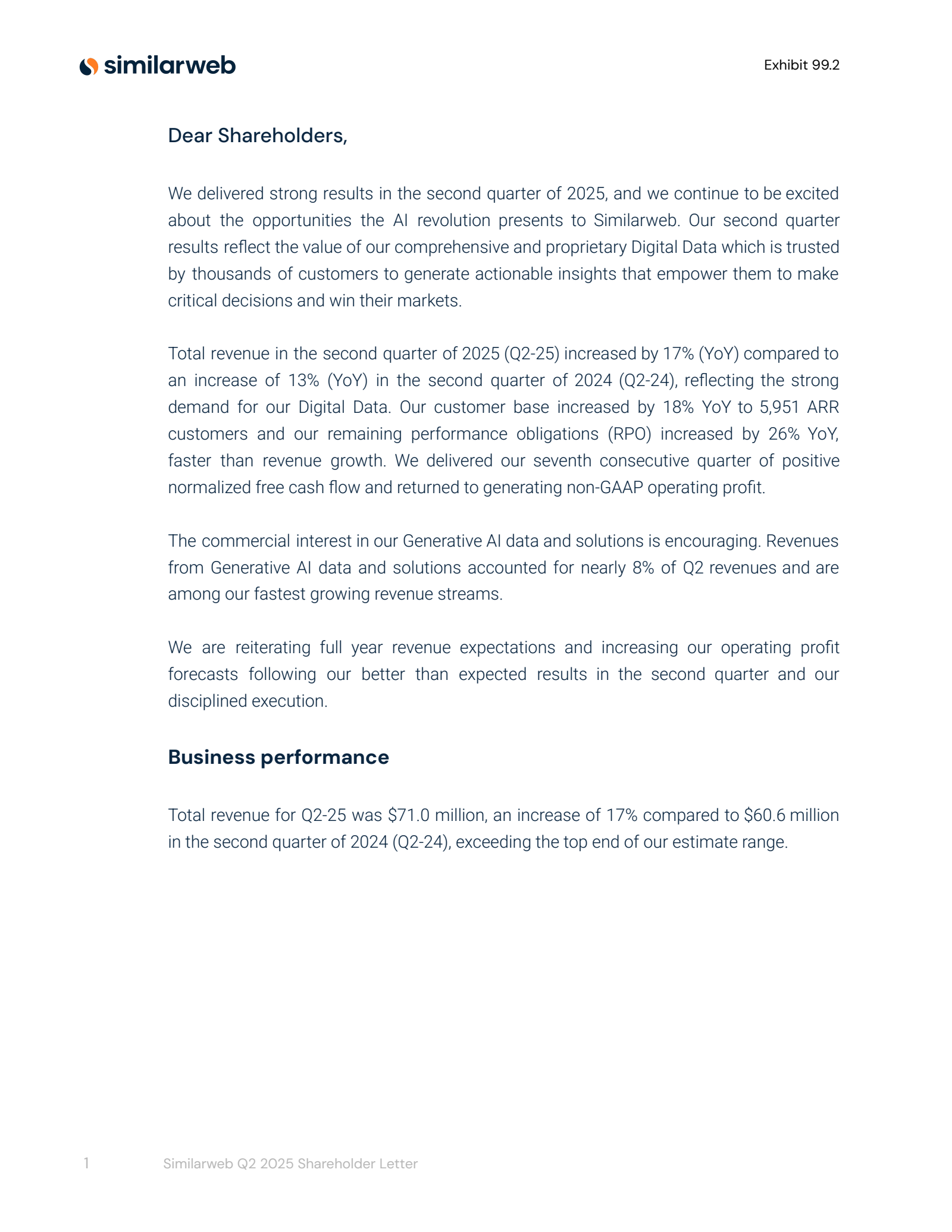 Similarweb's Q2 2025 Press Release