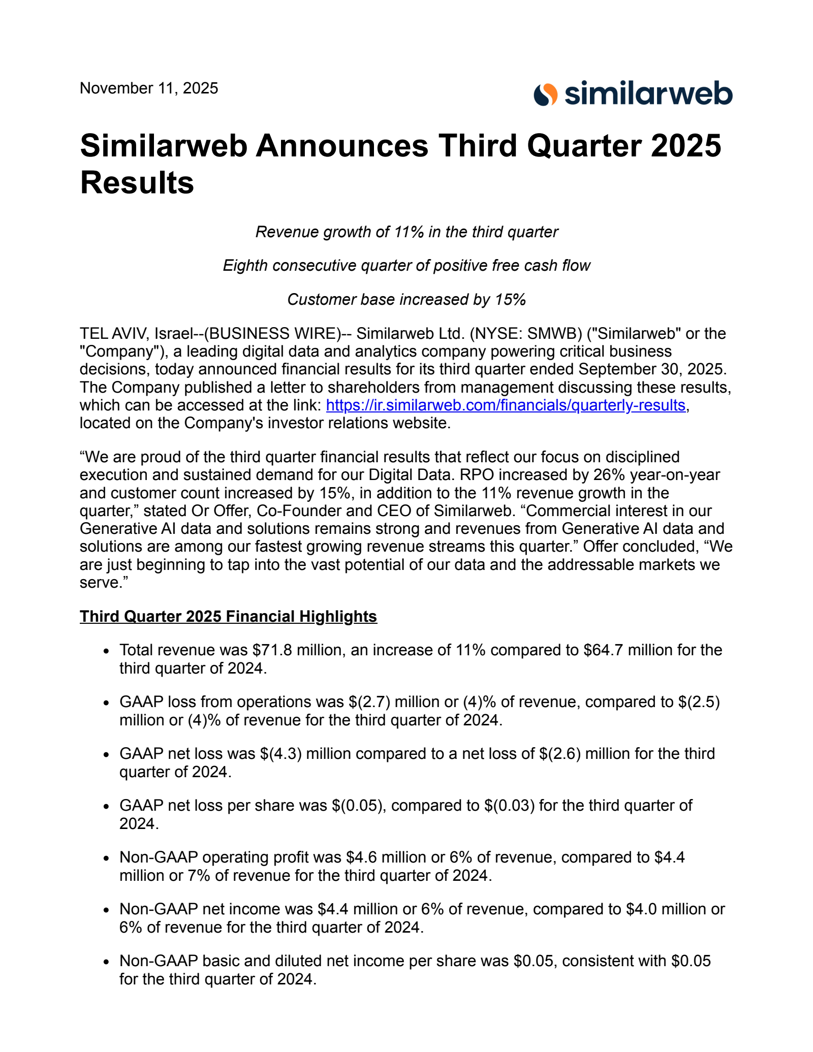 Similarweb's Q3 2025 Earnings Release