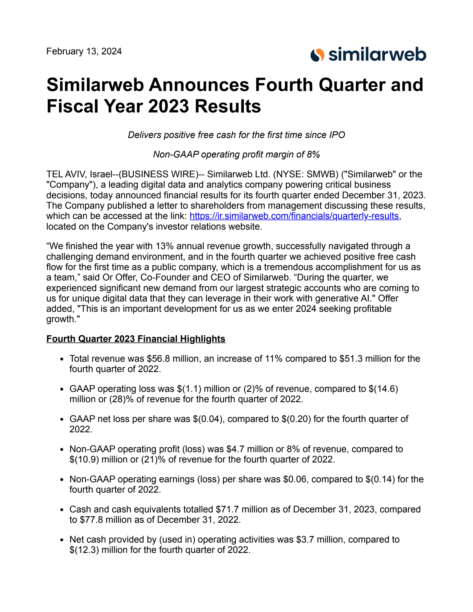 Similarweb's Q4 2023 Earnings Release
