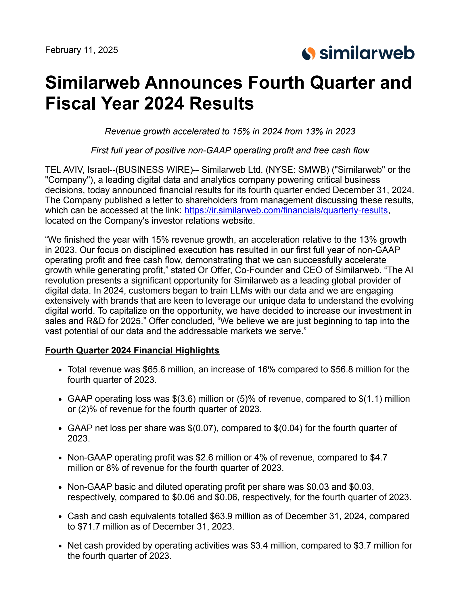 Similarweb's Q4 2024 Earnings Release