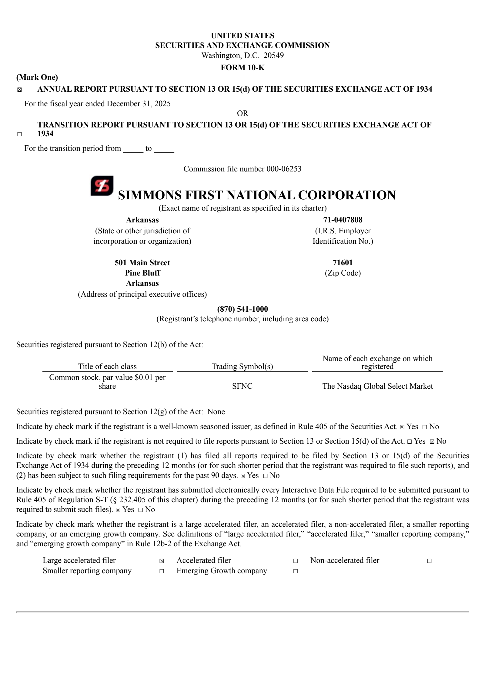 Simmons First National's Q4 2025 Annual report
