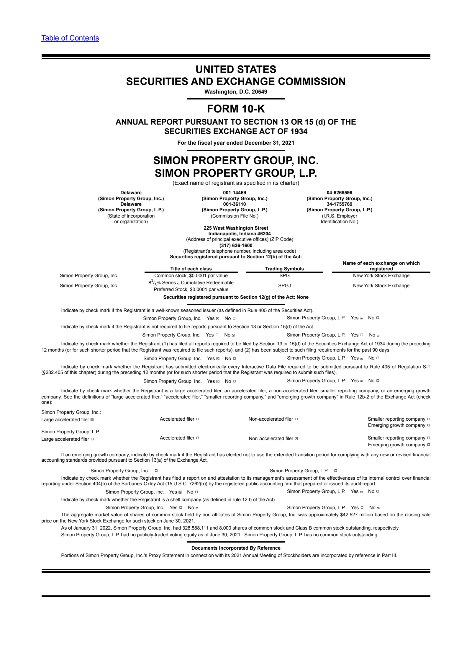 Simon Property Group's Q4 2021 Annual report