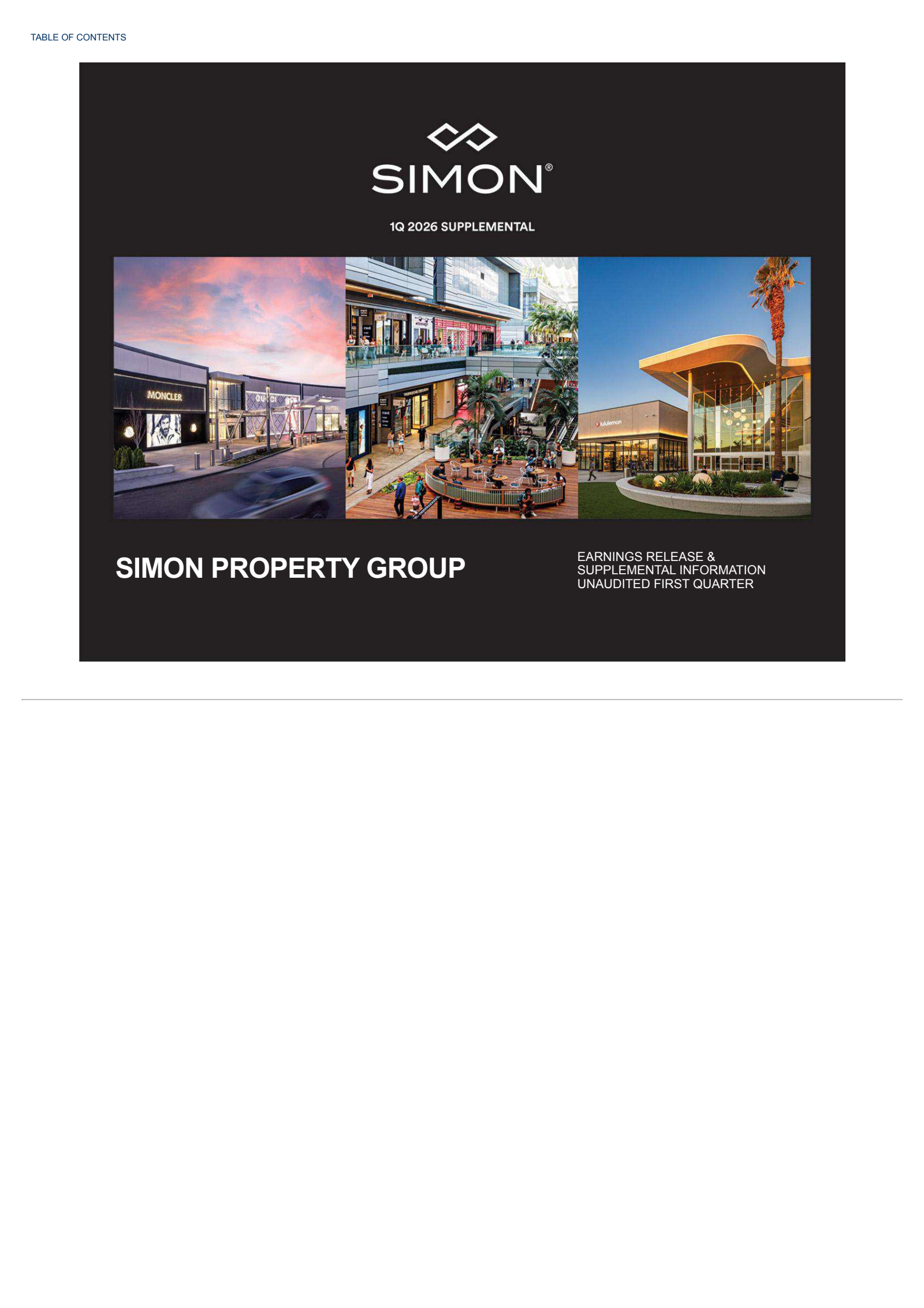 Simon Property Group's Q1 2026 Press Release