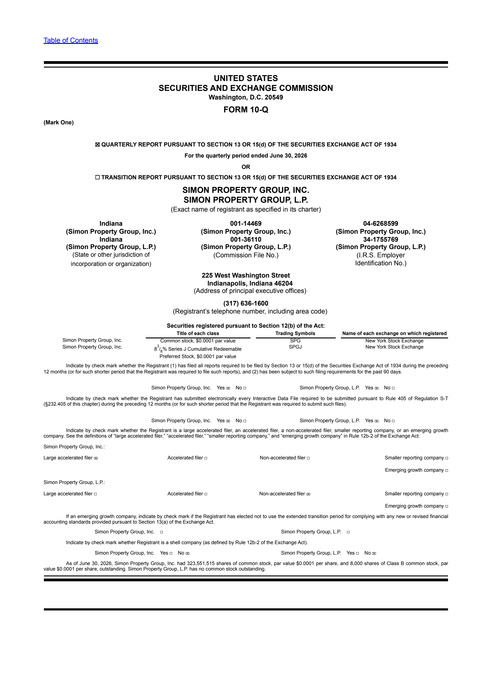 Simon Property Group's Q2 2026 Quarterly report