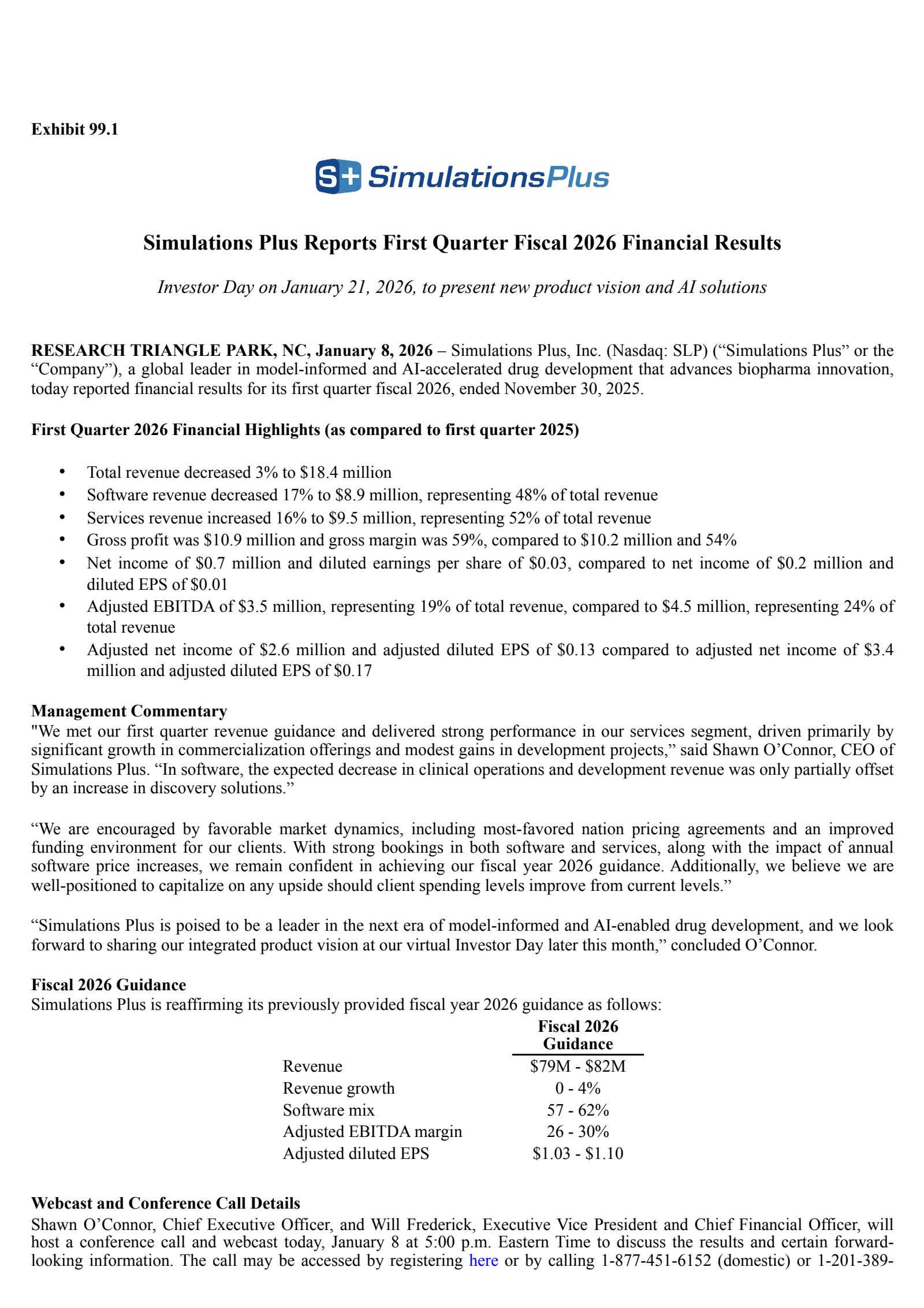 Simulations Plus' Q1 2026 Earnings Release