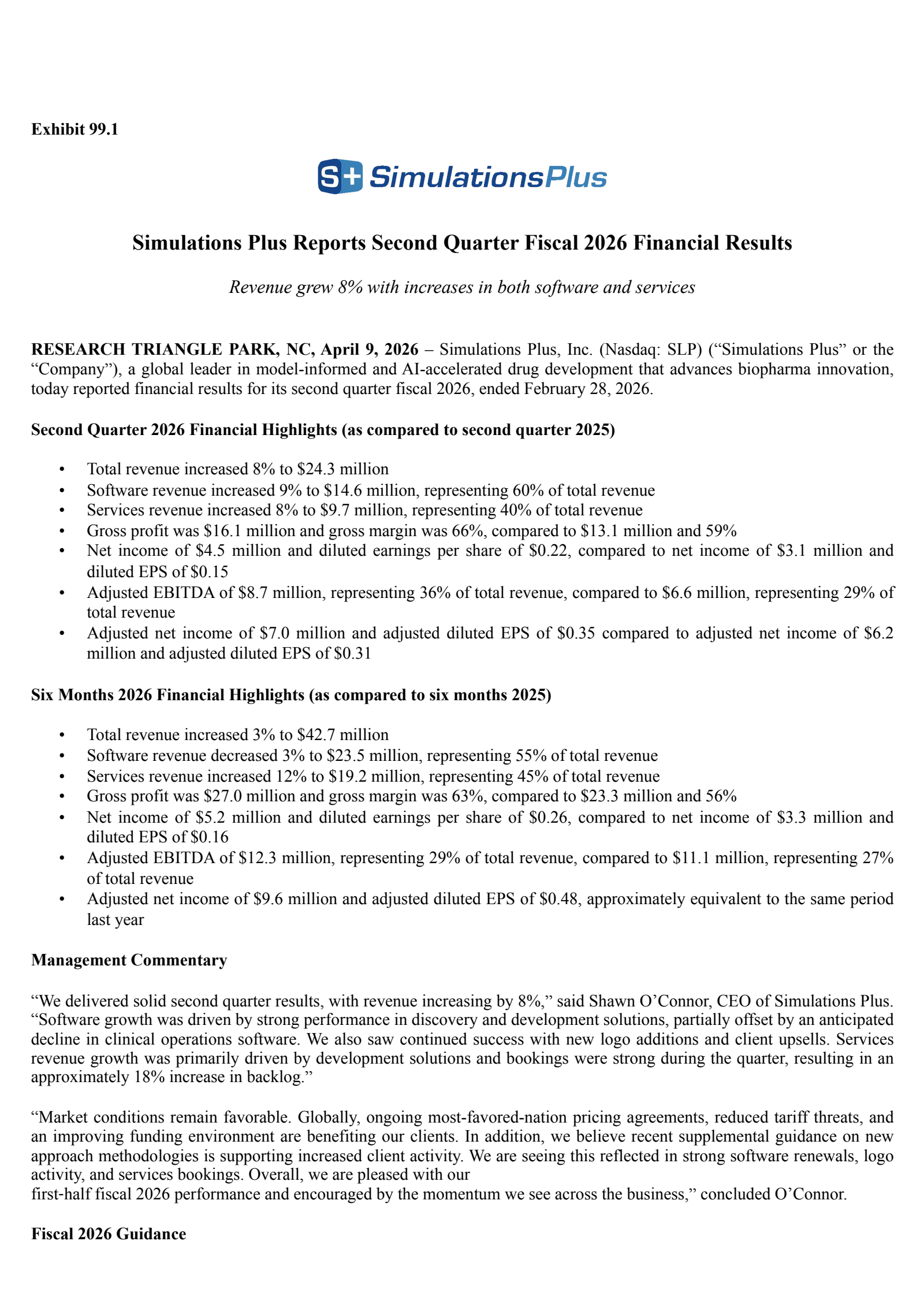 Simulations Plus' Q2 2026 Press Release