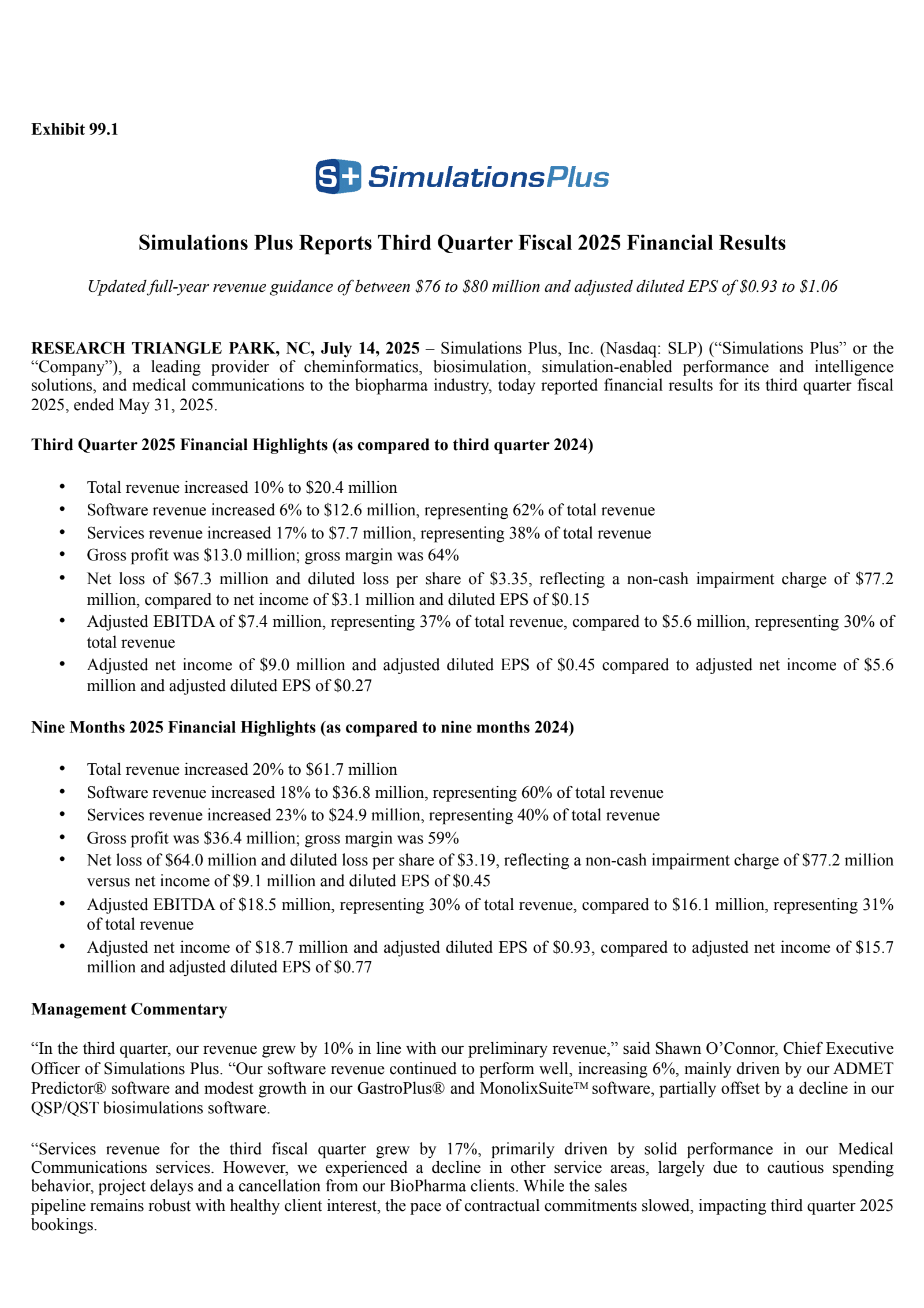 Simulations Plus' Q3 2025 Press Release