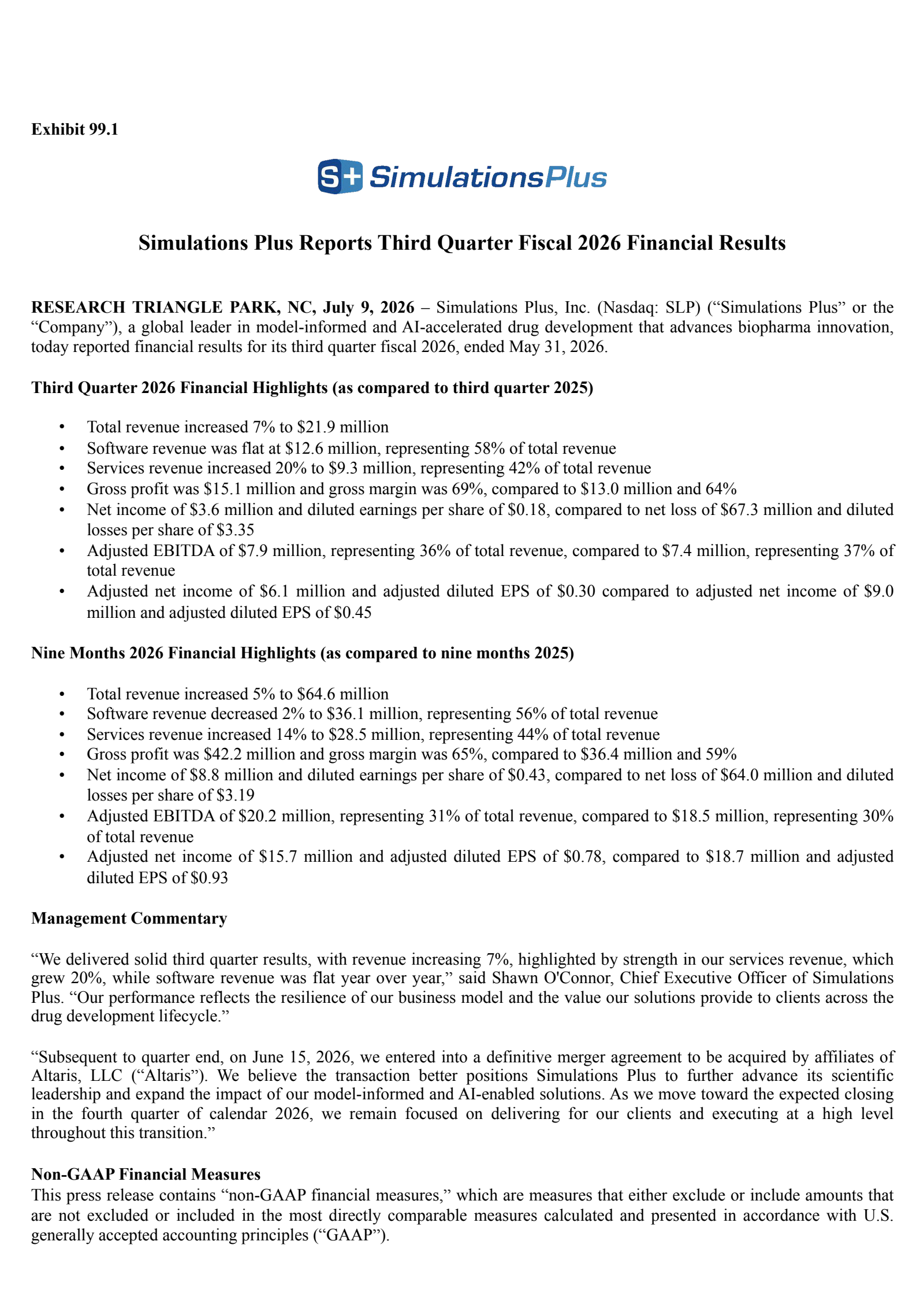Simulations Plus' Q3 2026 Press Release