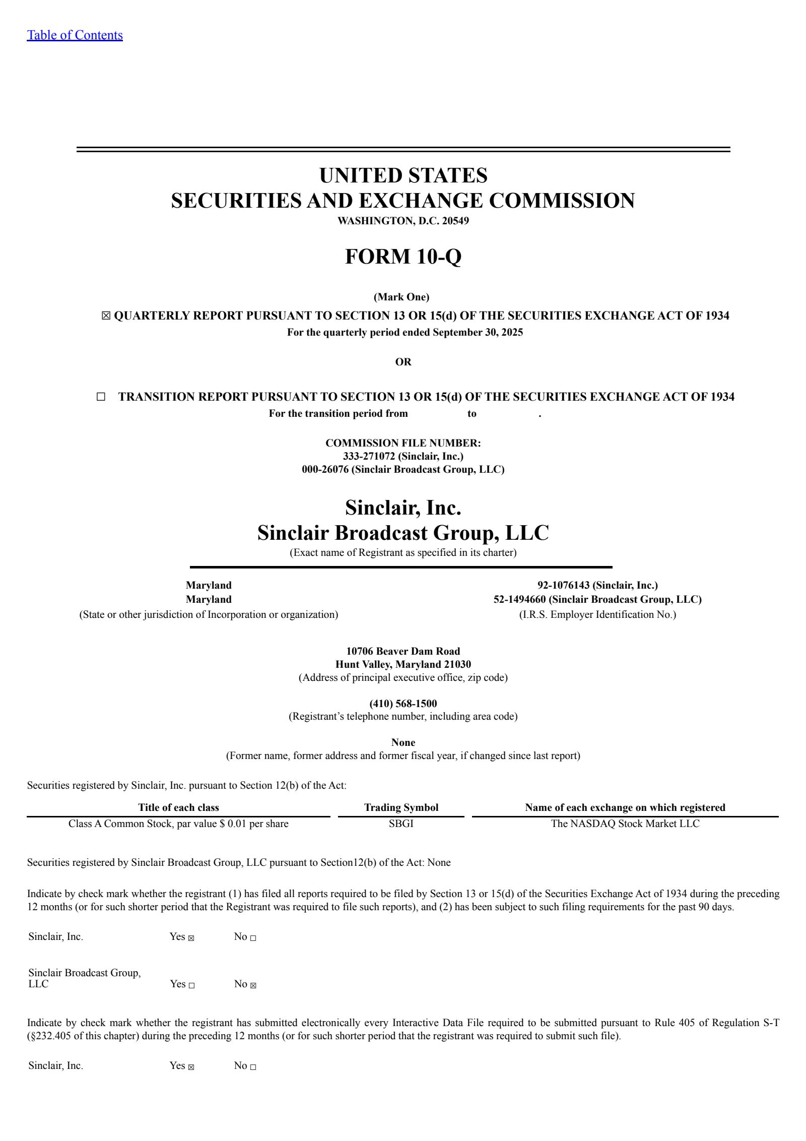 Sinclair's Q3 2025 Quarterly Report