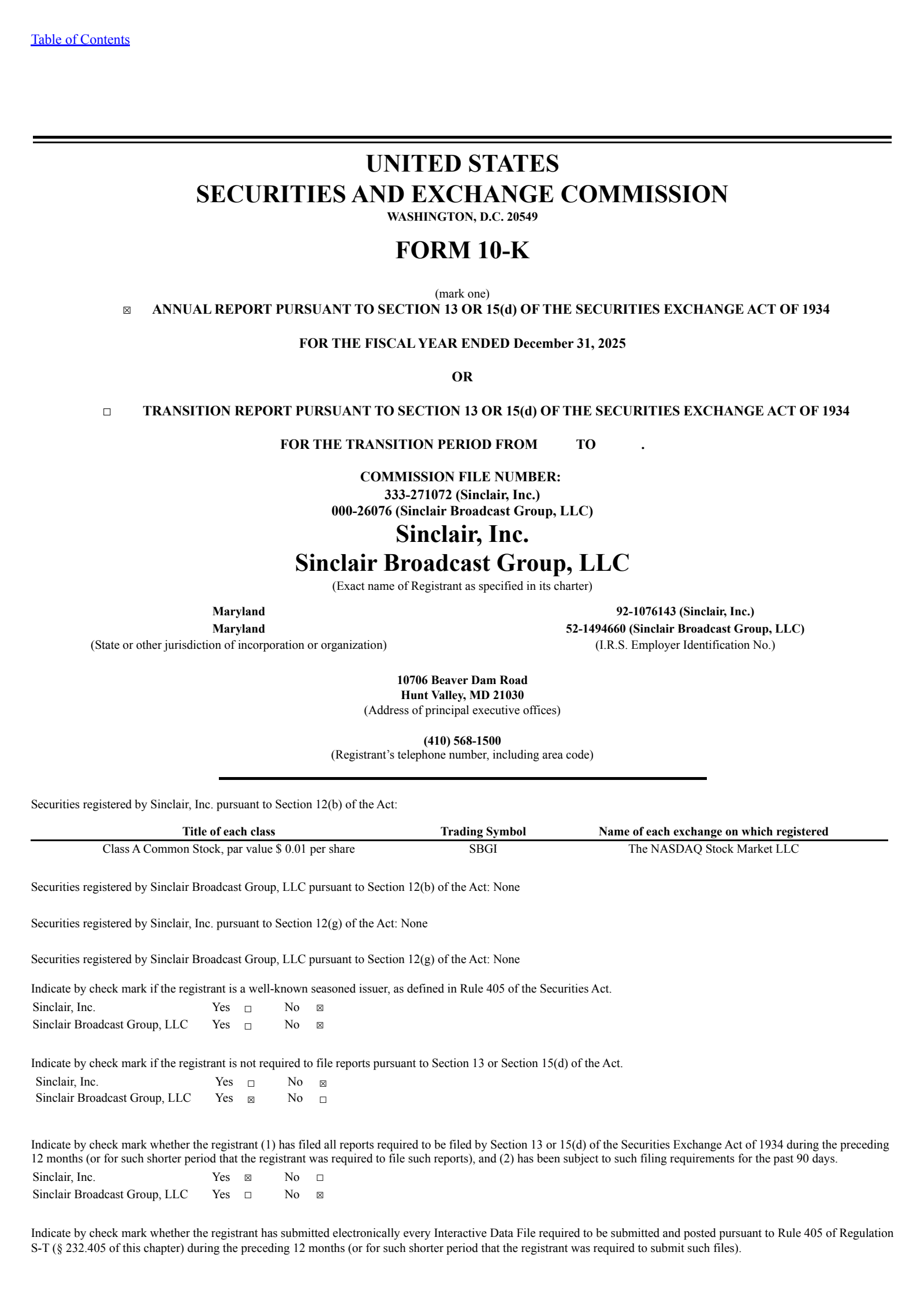 Sinclair's Q4 2025 Annual report