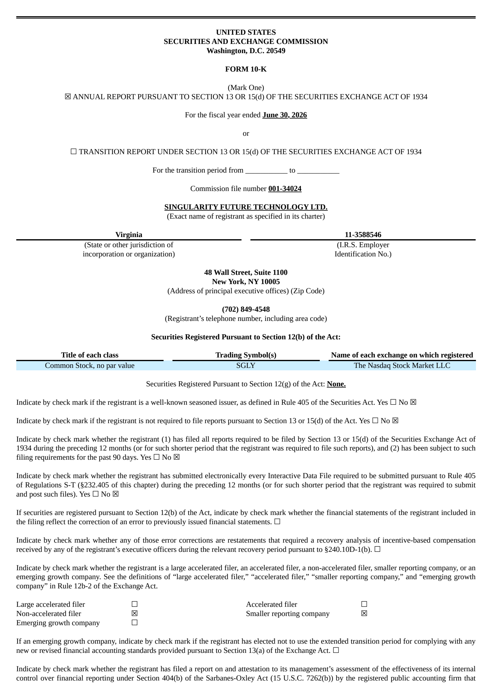 Singularity Future Technology (SGLY) Q4 2026 Earnings Results & Report