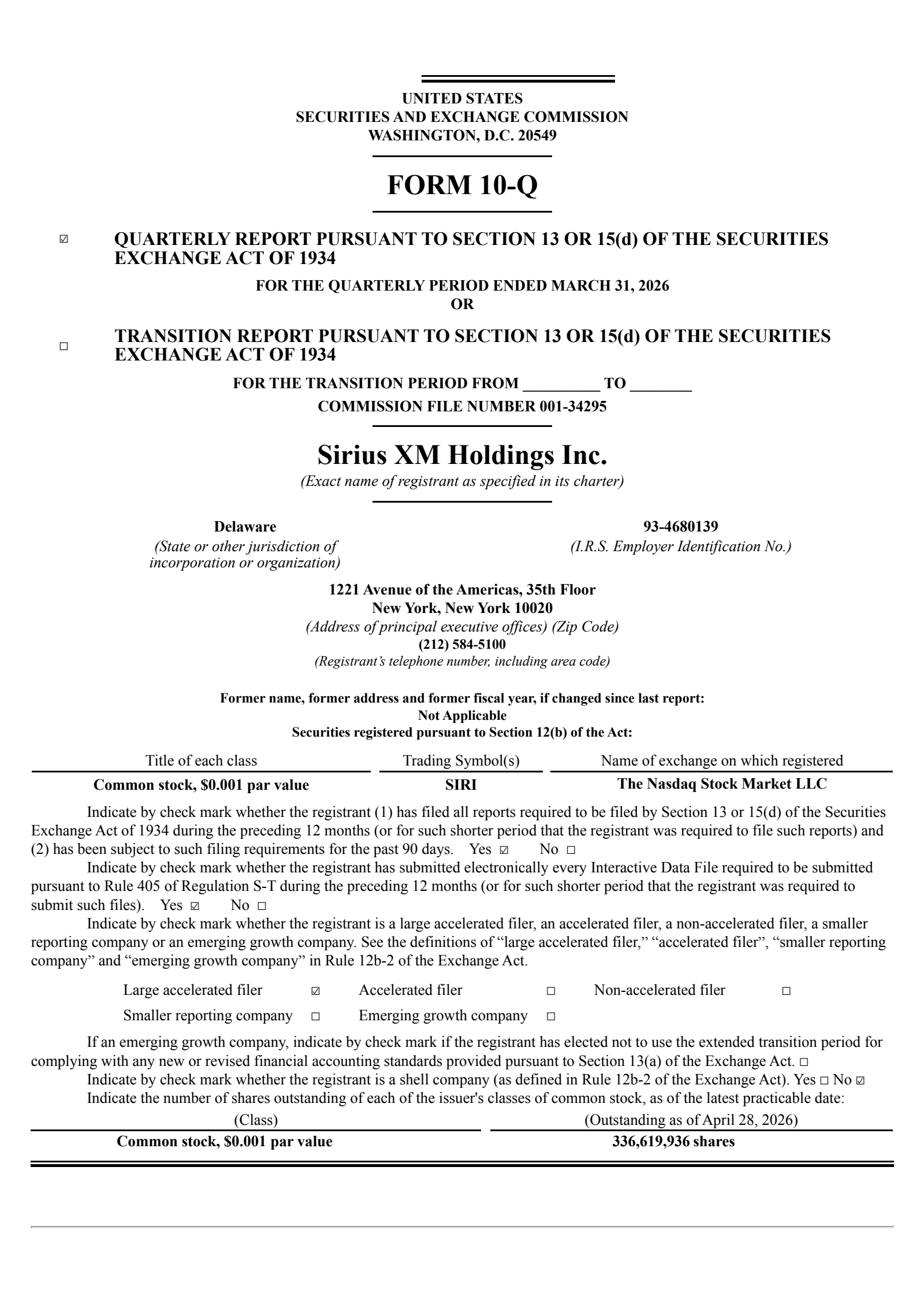 Sirius XM's Q1 2026 Quarterly report