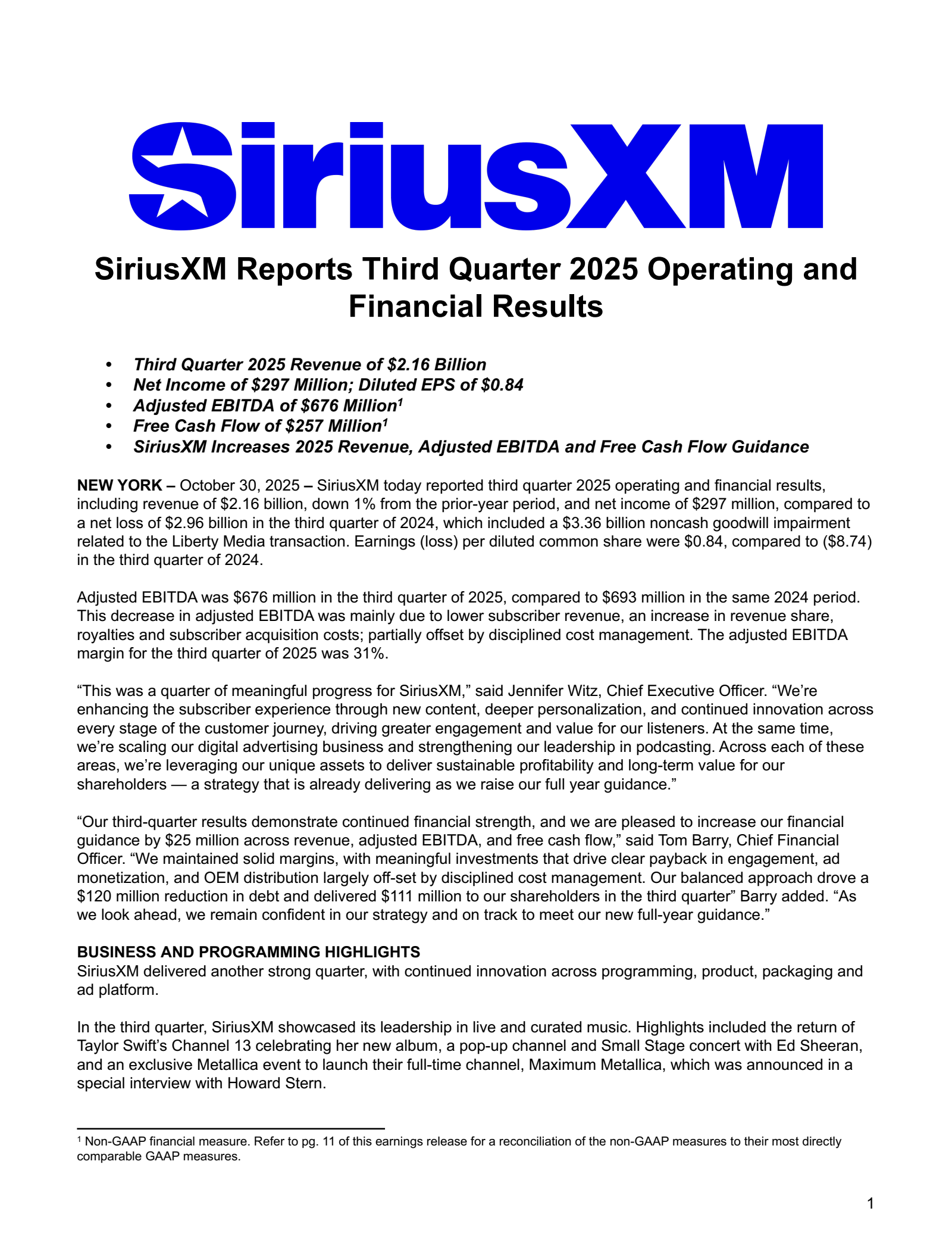 Sirius XM's Q3 2025 Earnings Release