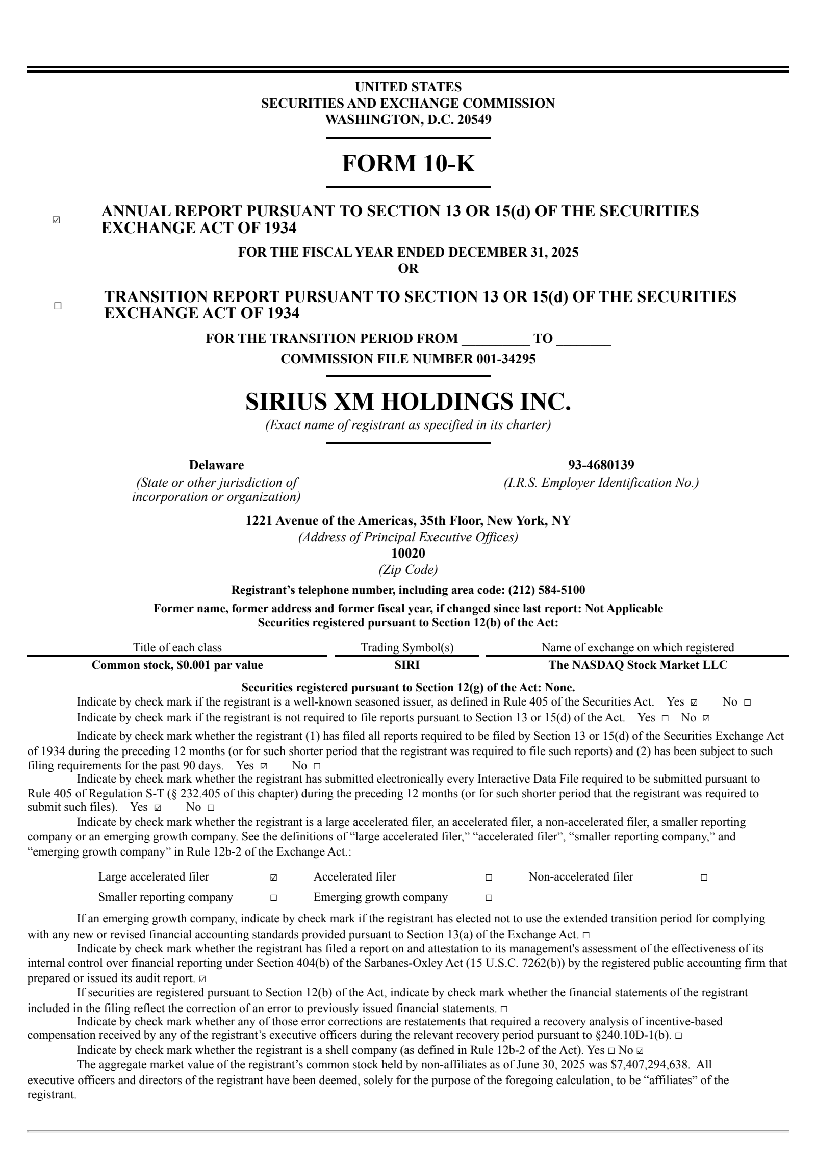 Sirius XM's Q4 2025 Annual report
