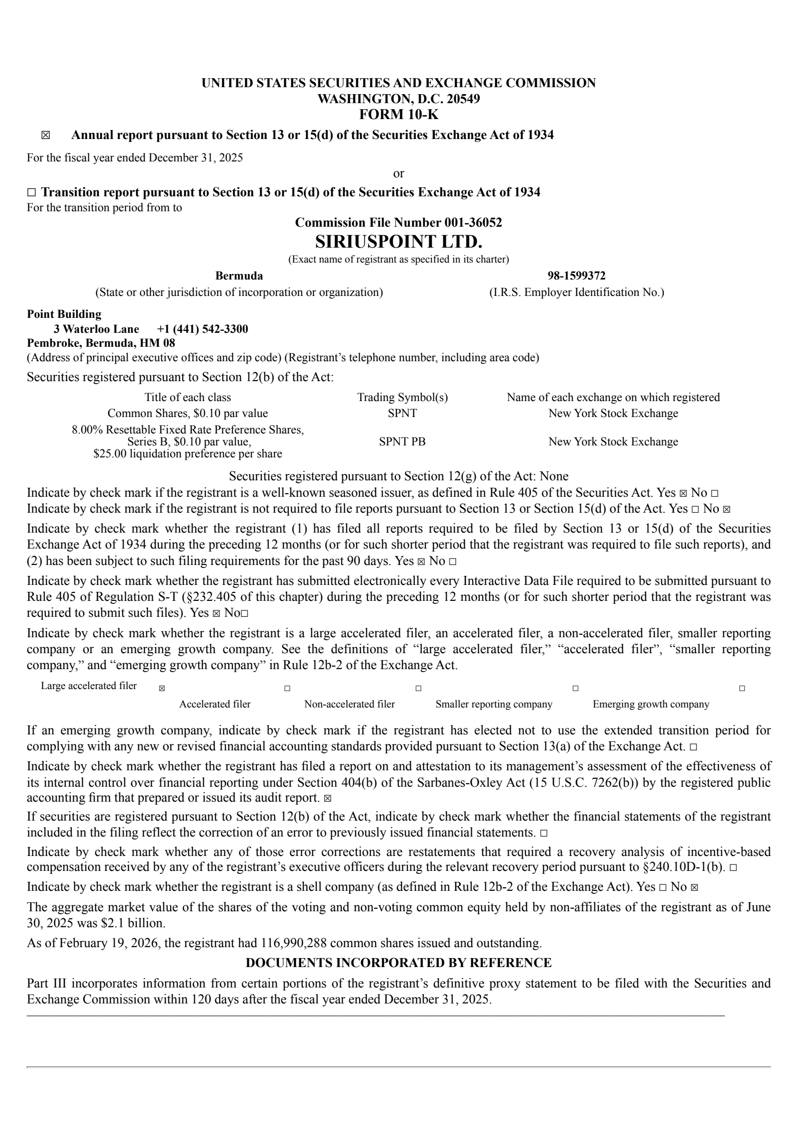 SiriusPoint's Q4 2025 Annual report