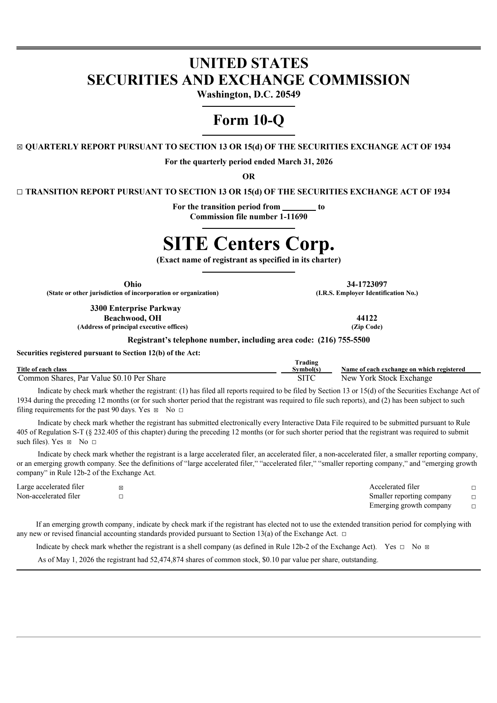 Site Centers' Q1 2026 Quarterly report