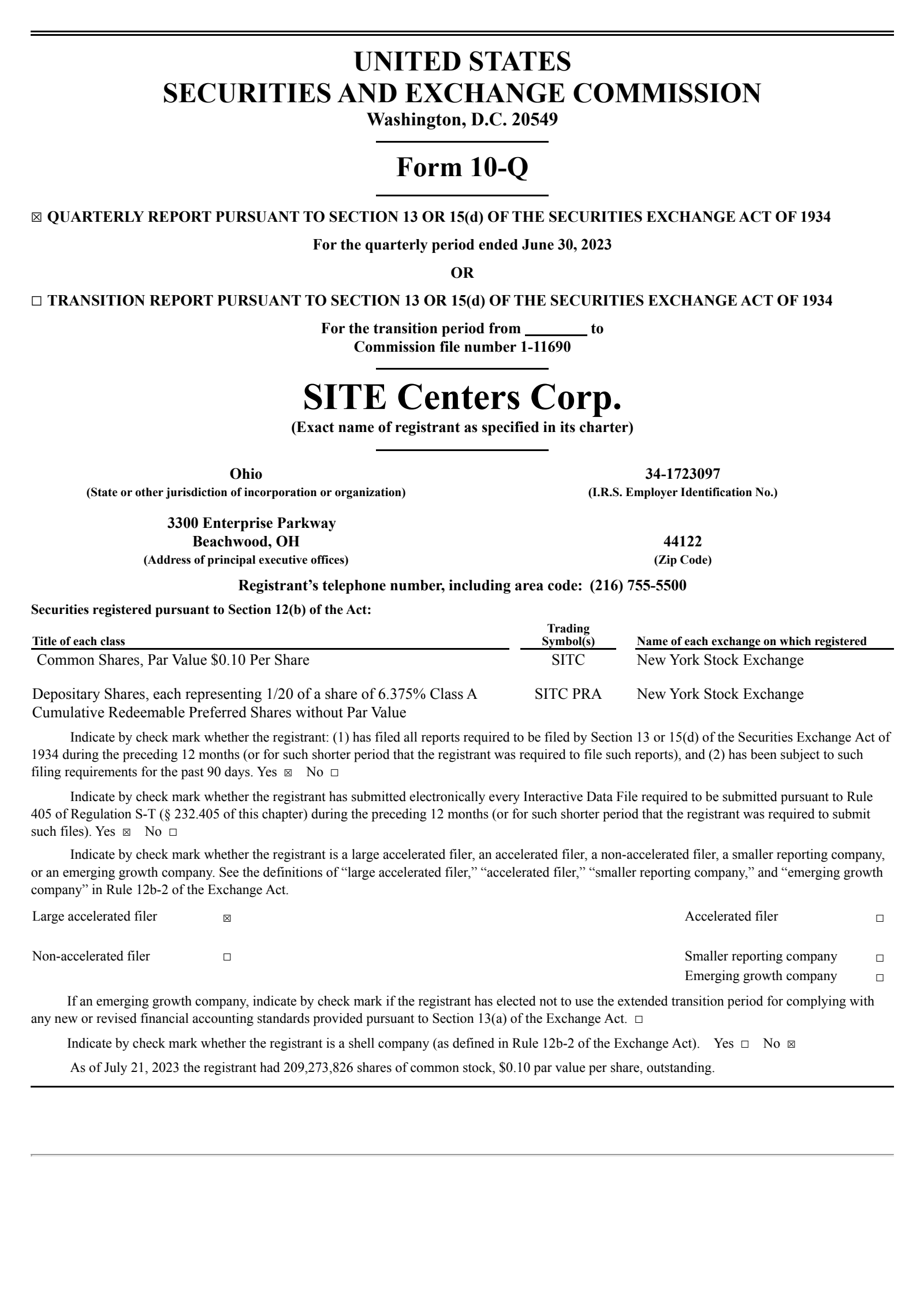 SITE Centers' Q2 2023 Quarterly report