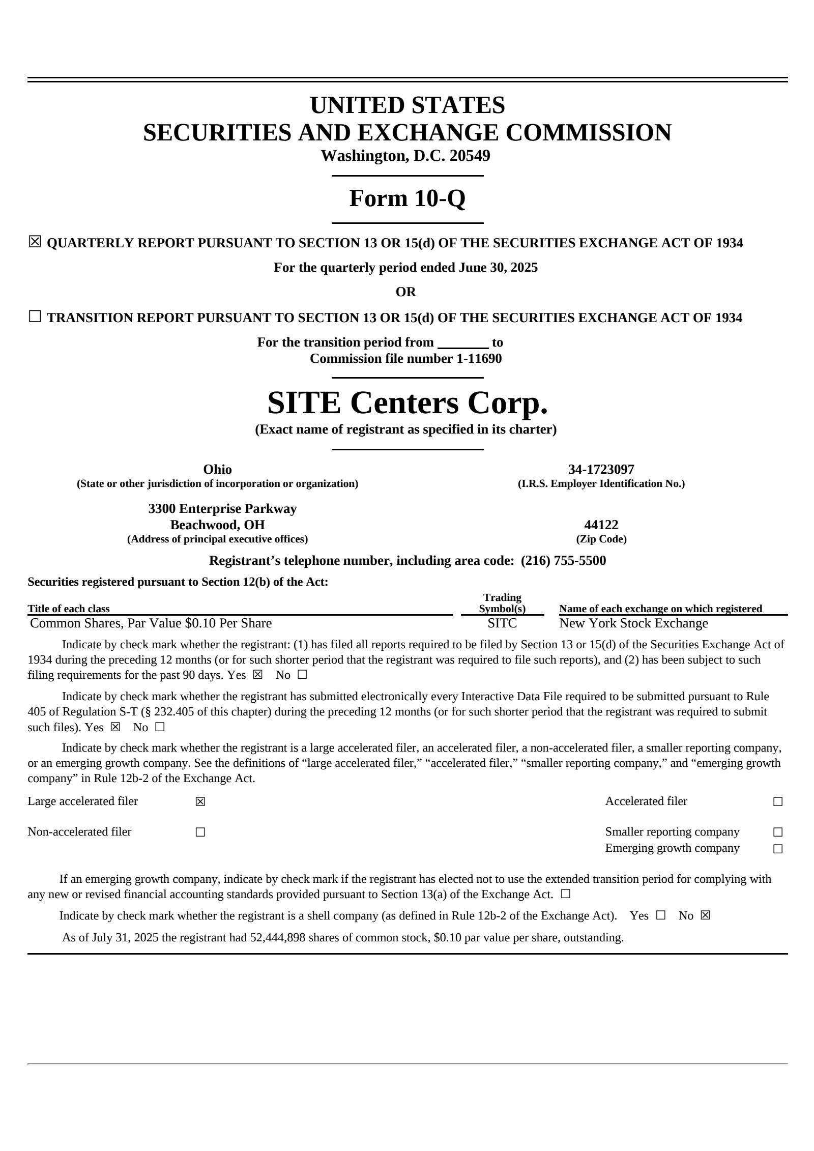 Site Centers' Q2 2025 Quarterly report