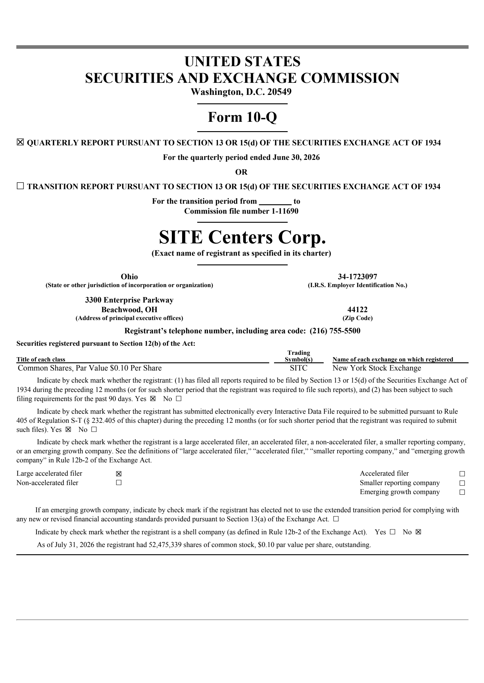 Site Centers' Q2 2026 Quarterly report