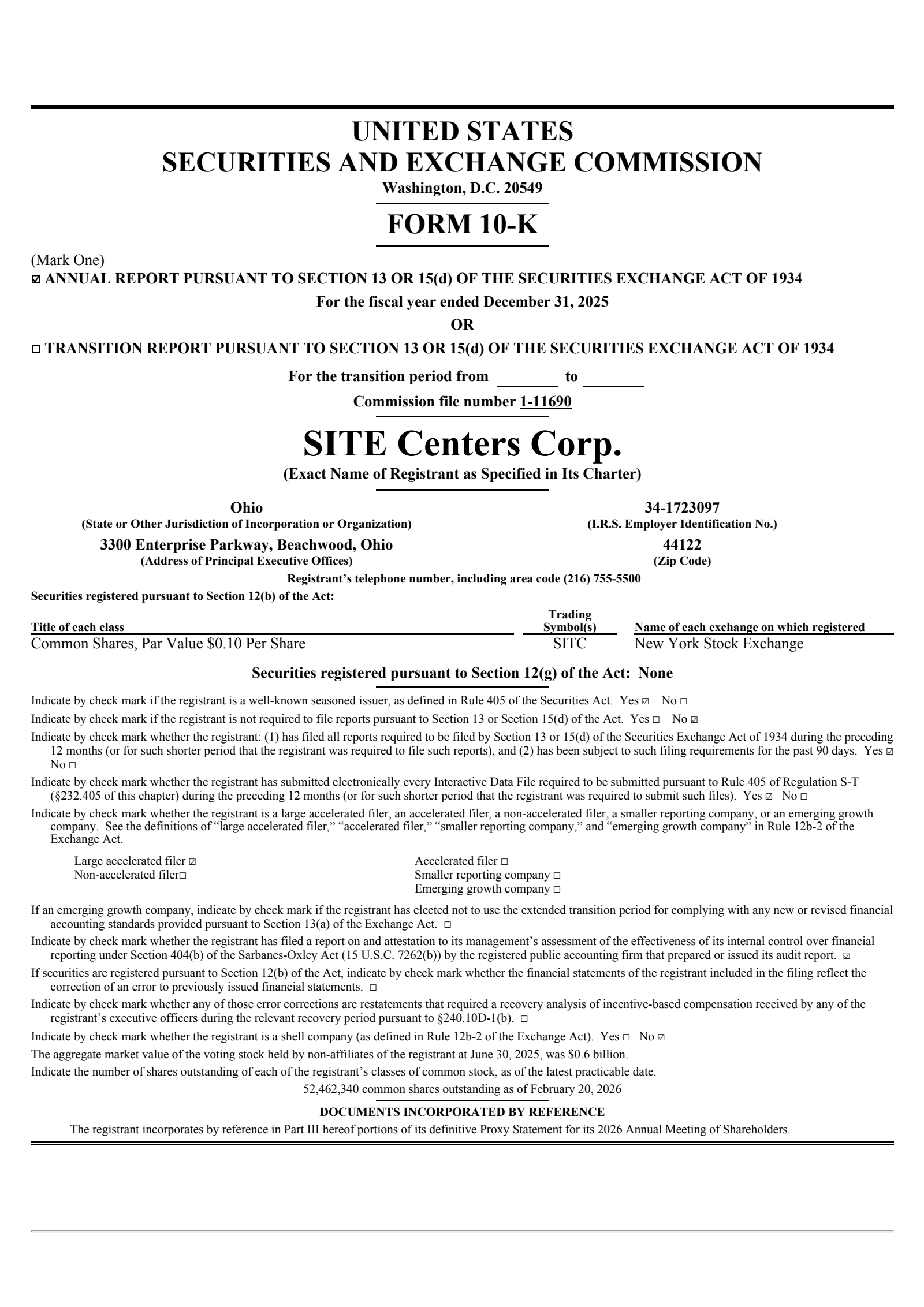 Site Centers' Q4 2025 Annual report