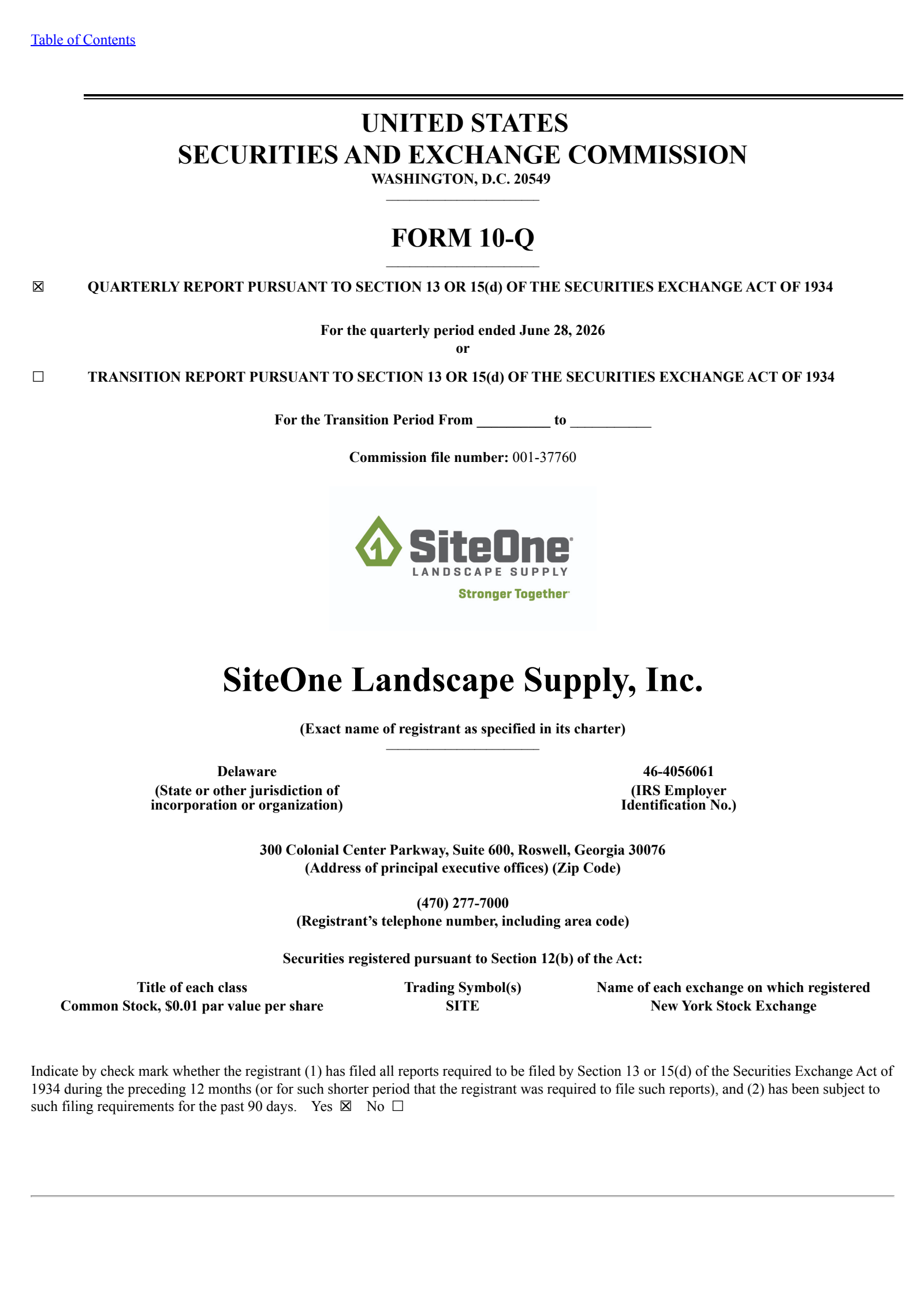 SiteOne Landscape Supply's Q2 2026 Quarterly report