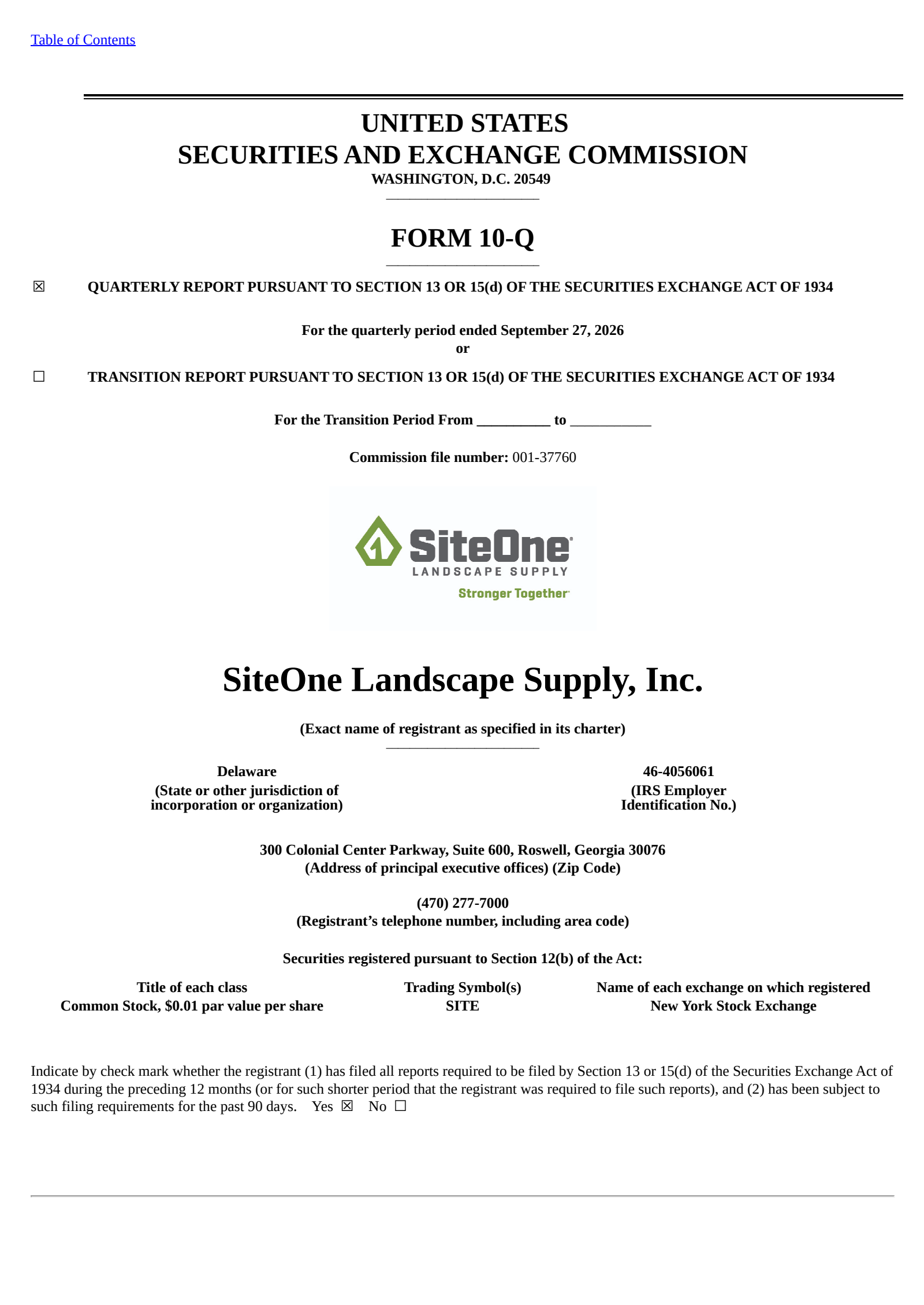 SiteOne Landscape Supply (SITE) Q3 2026 Earnings Results & Report