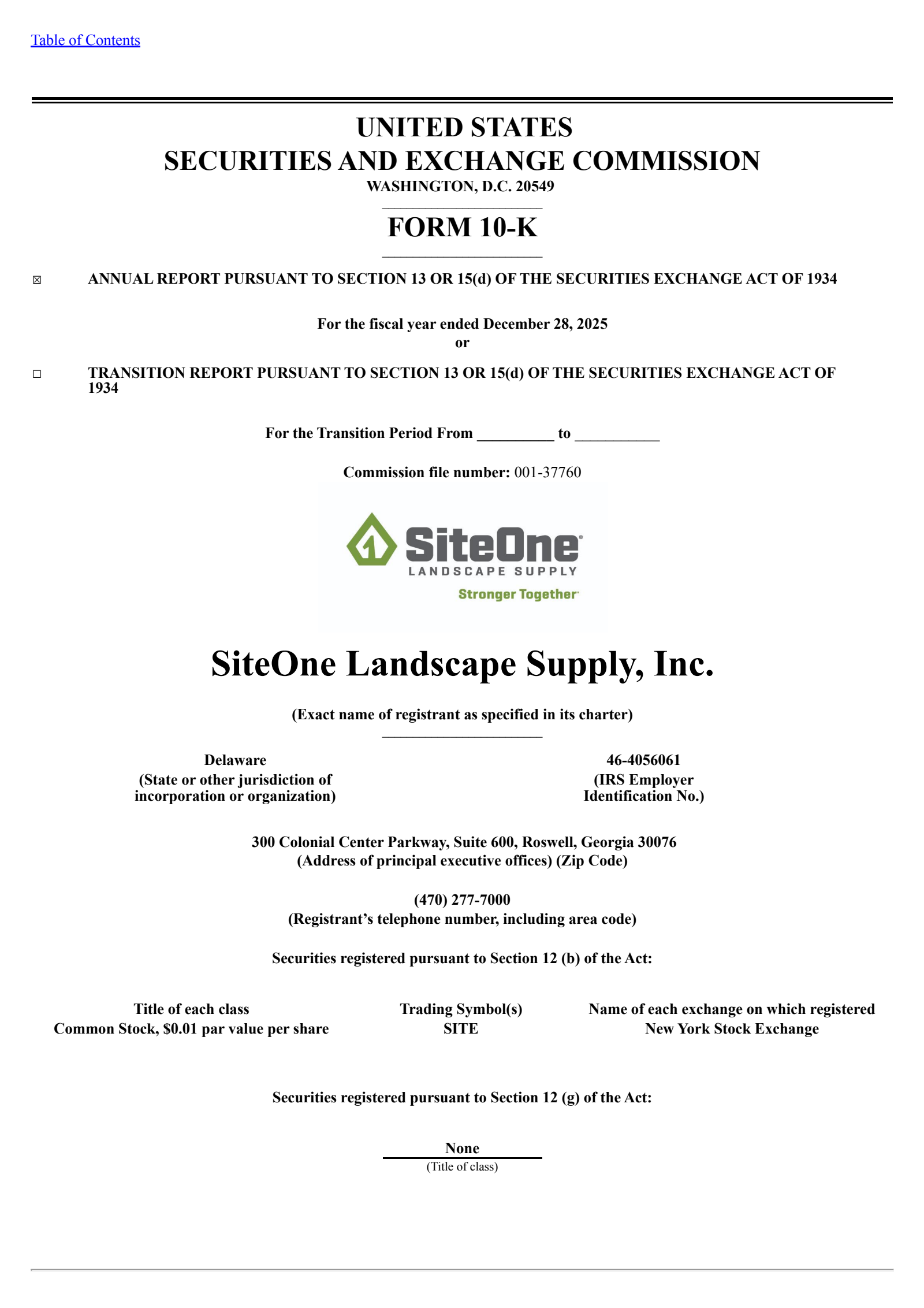 SiteOne Landscape Supply's Q4 2025 Annual report