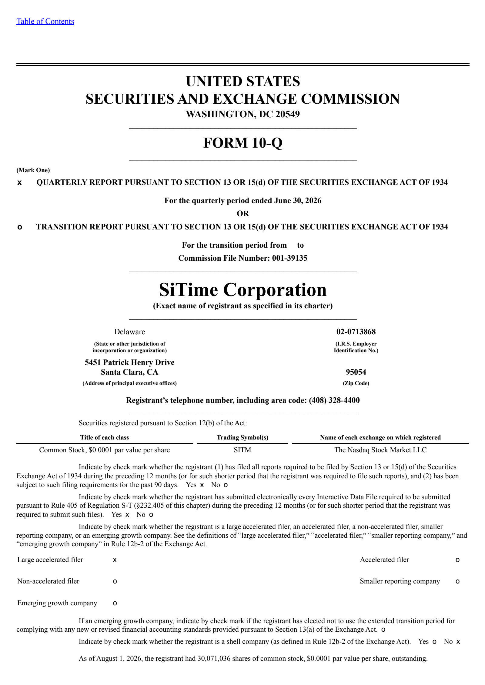 SiTime's Q2 2026 Quarterly report