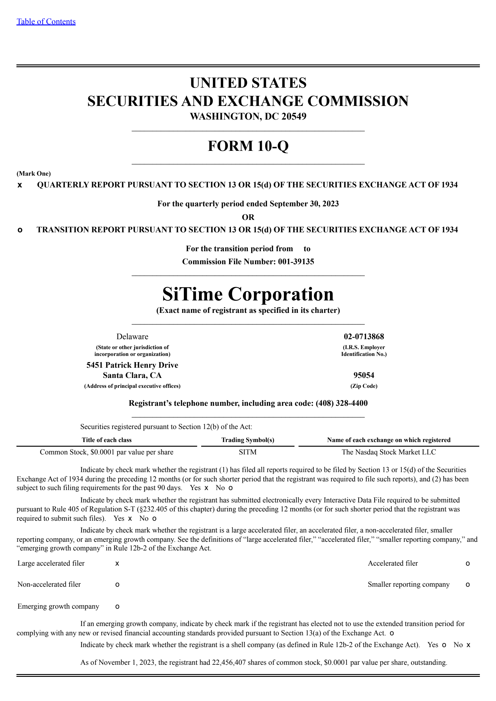 SiTime's Q3 2023 Quarterly report