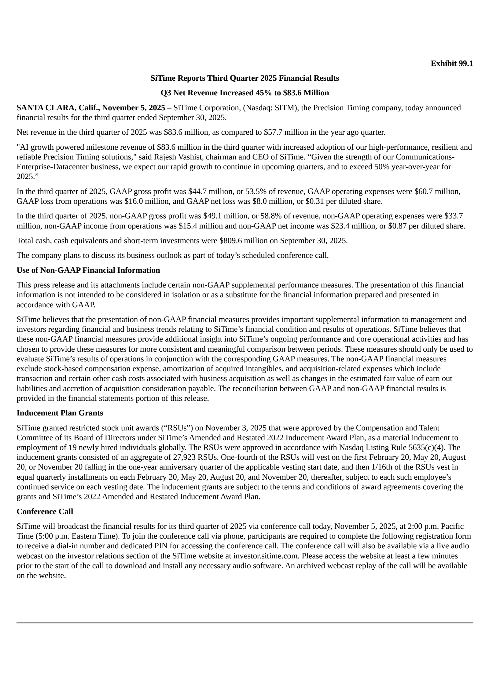 SiTime's Q3 2025 Earnings Release