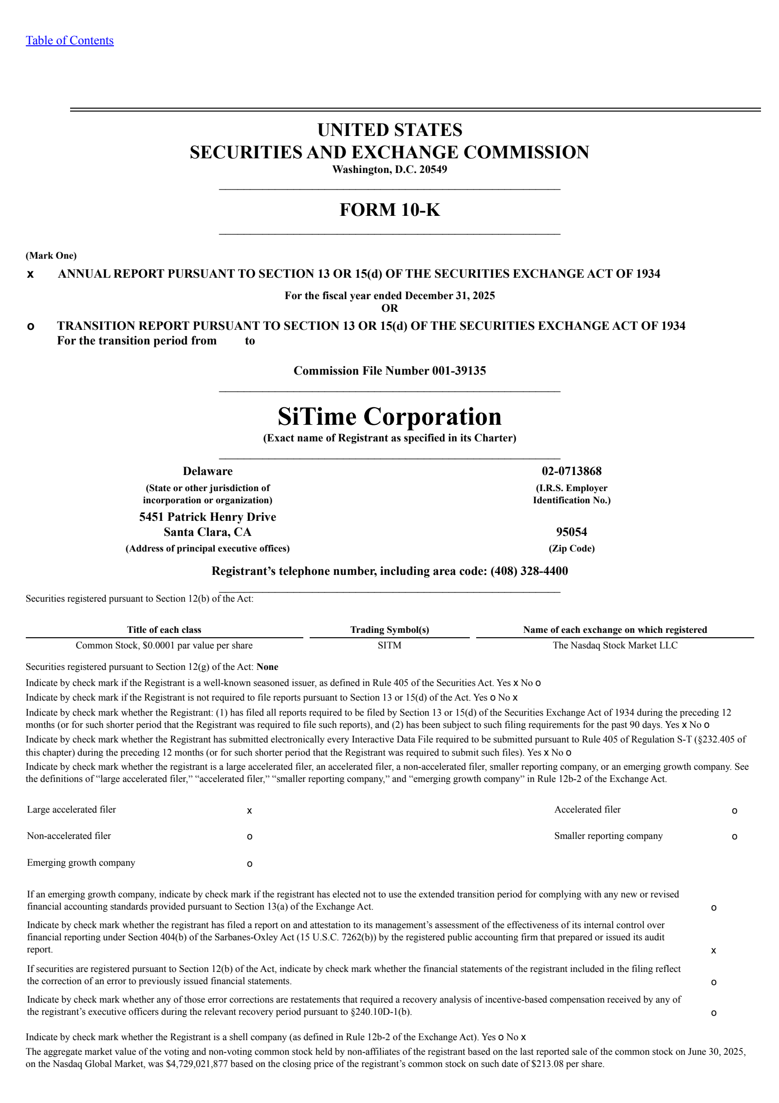 SiTime's Q4 2025 Annual report