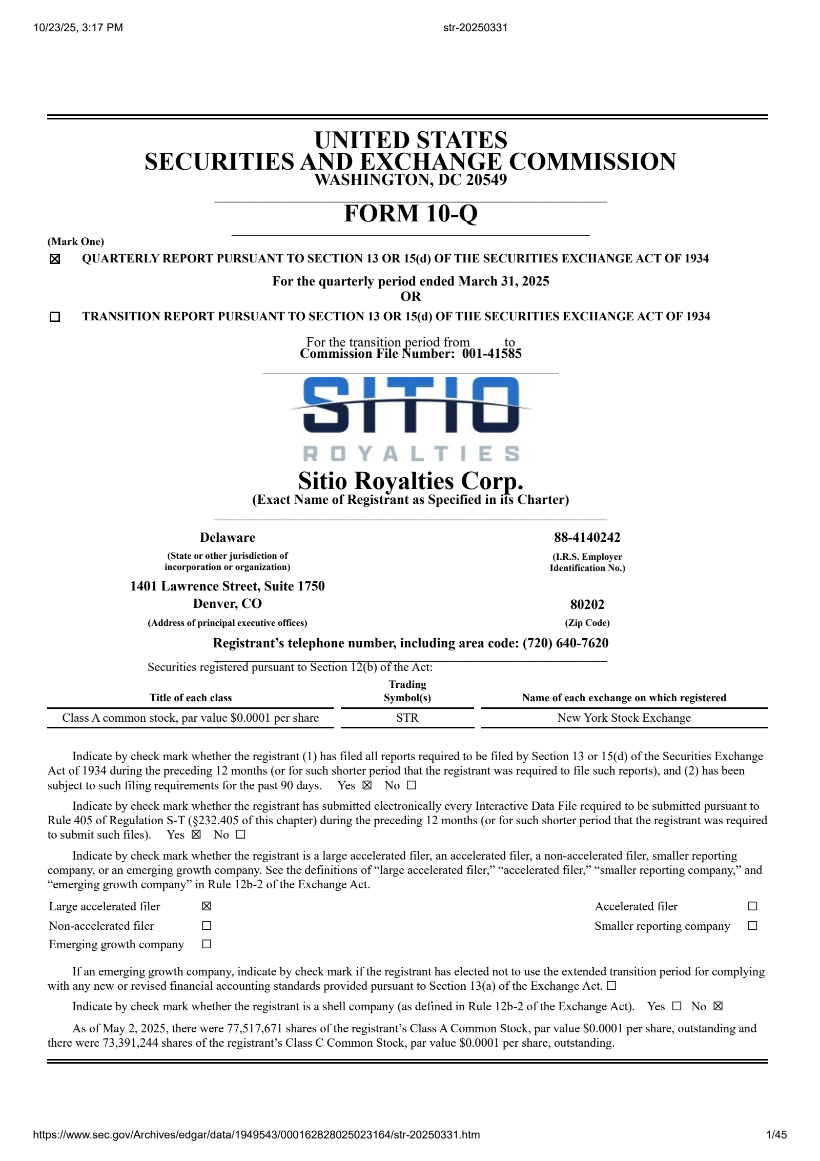 Sitio Royalties' Q1 2025 Quarterly Report