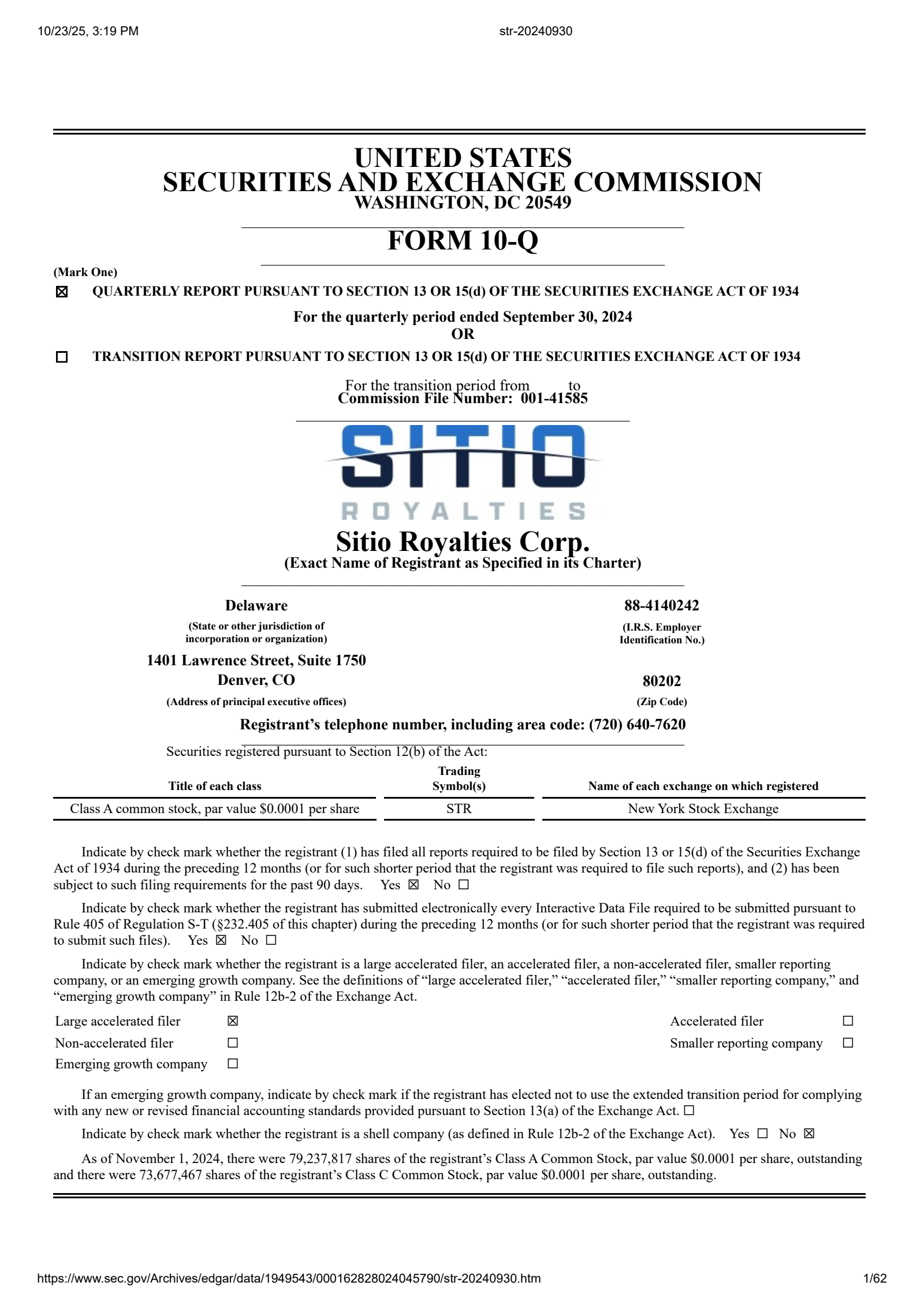 Sitio Royalties' Q3 2024 Quarterly Report