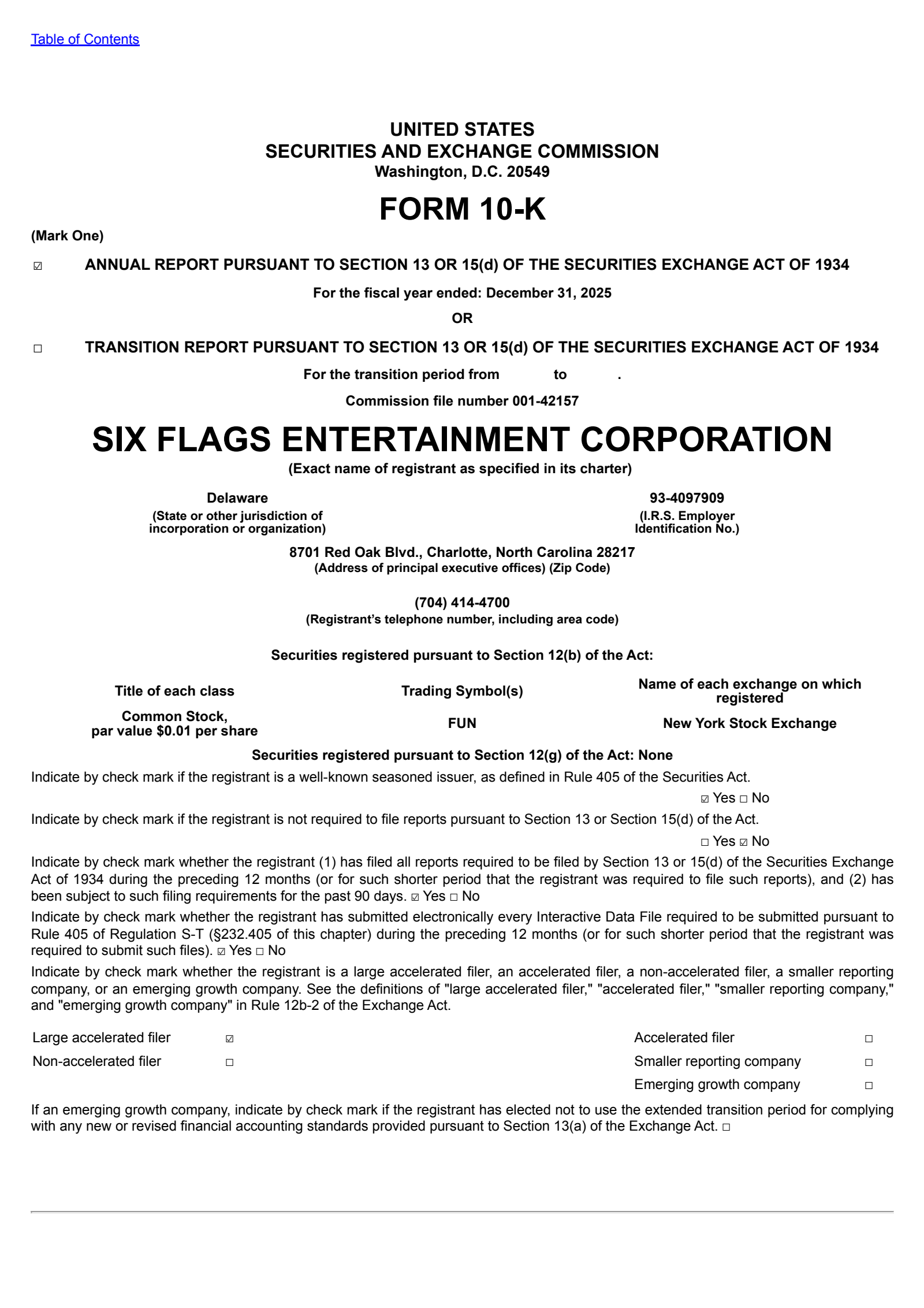 Six Flags Entertainment's Q4 2025 Annual report