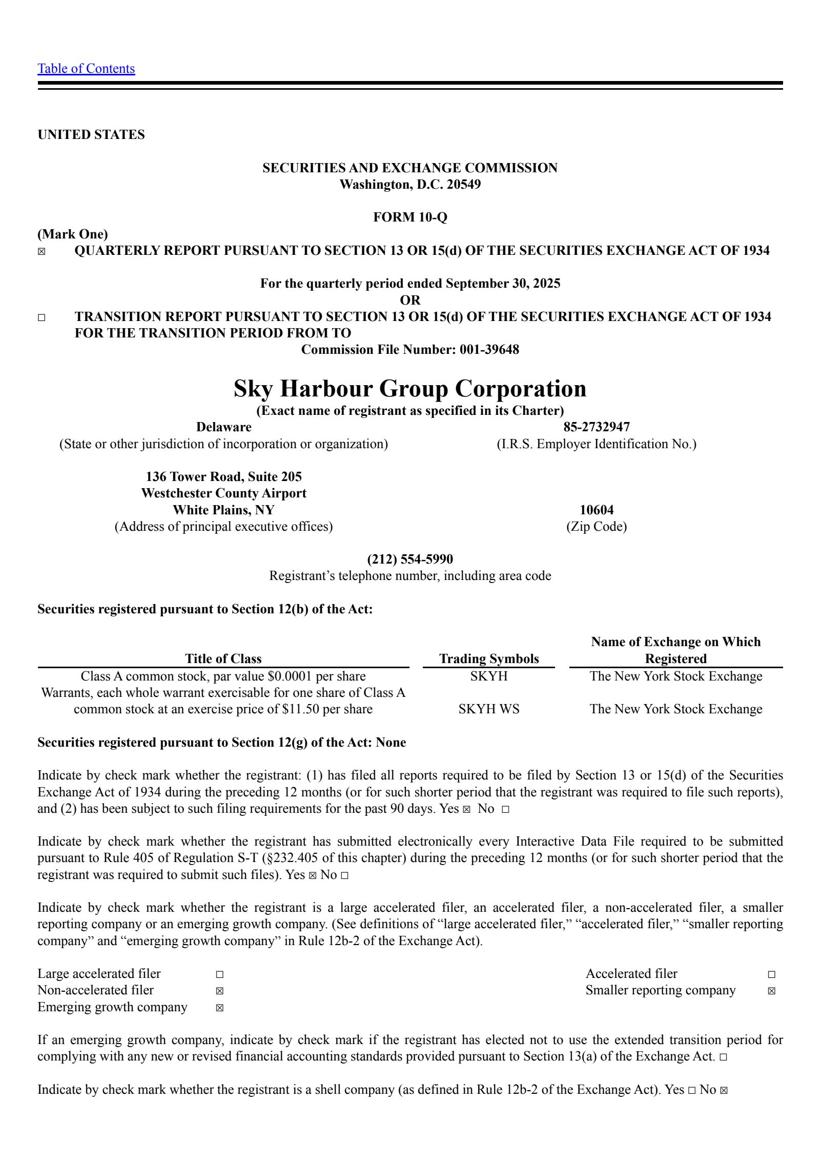 Sky Harbour Group's Q3 2025 Quarterly Report